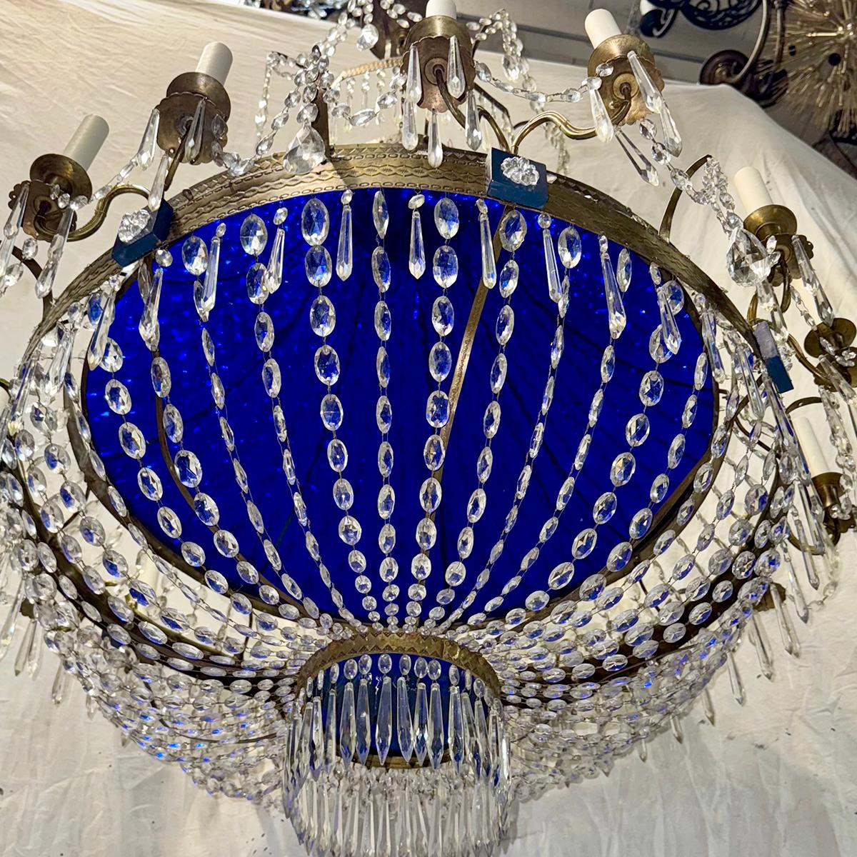 Gilt Large Swedish Crystal Chandelier For Sale