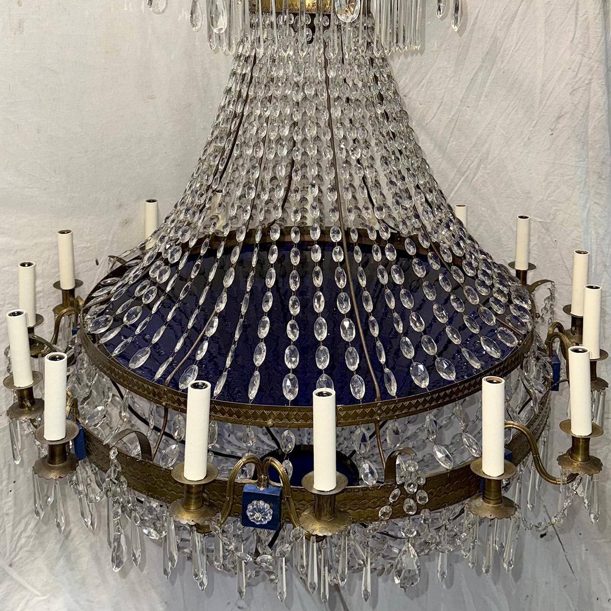 Bronze Large Swedish Crystal Chandelier For Sale