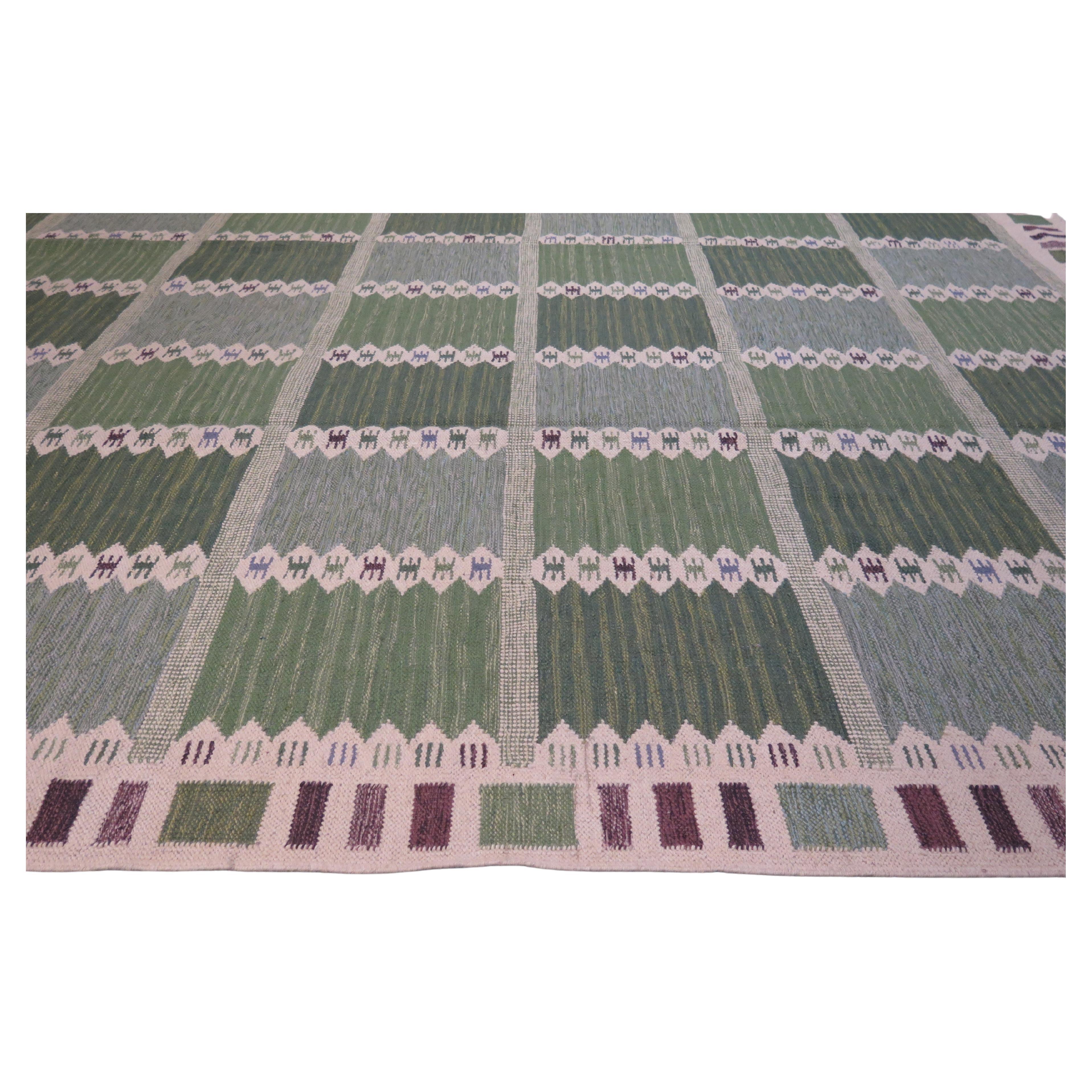 Large Swedish Design Contemporary Flatweave Carpet For Sale