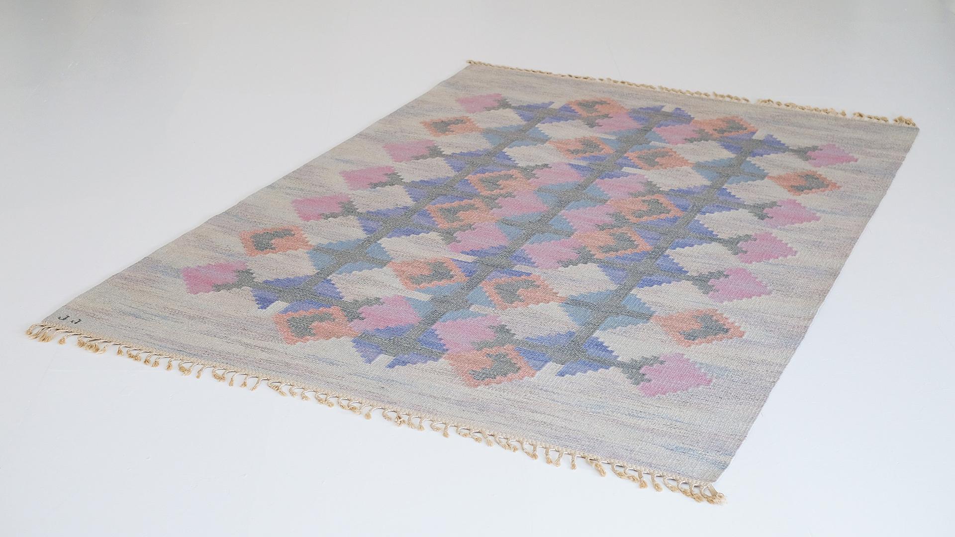 Scandinavian Modern Large Swedish Flat Weave Carpet by Judith Johansson For Sale