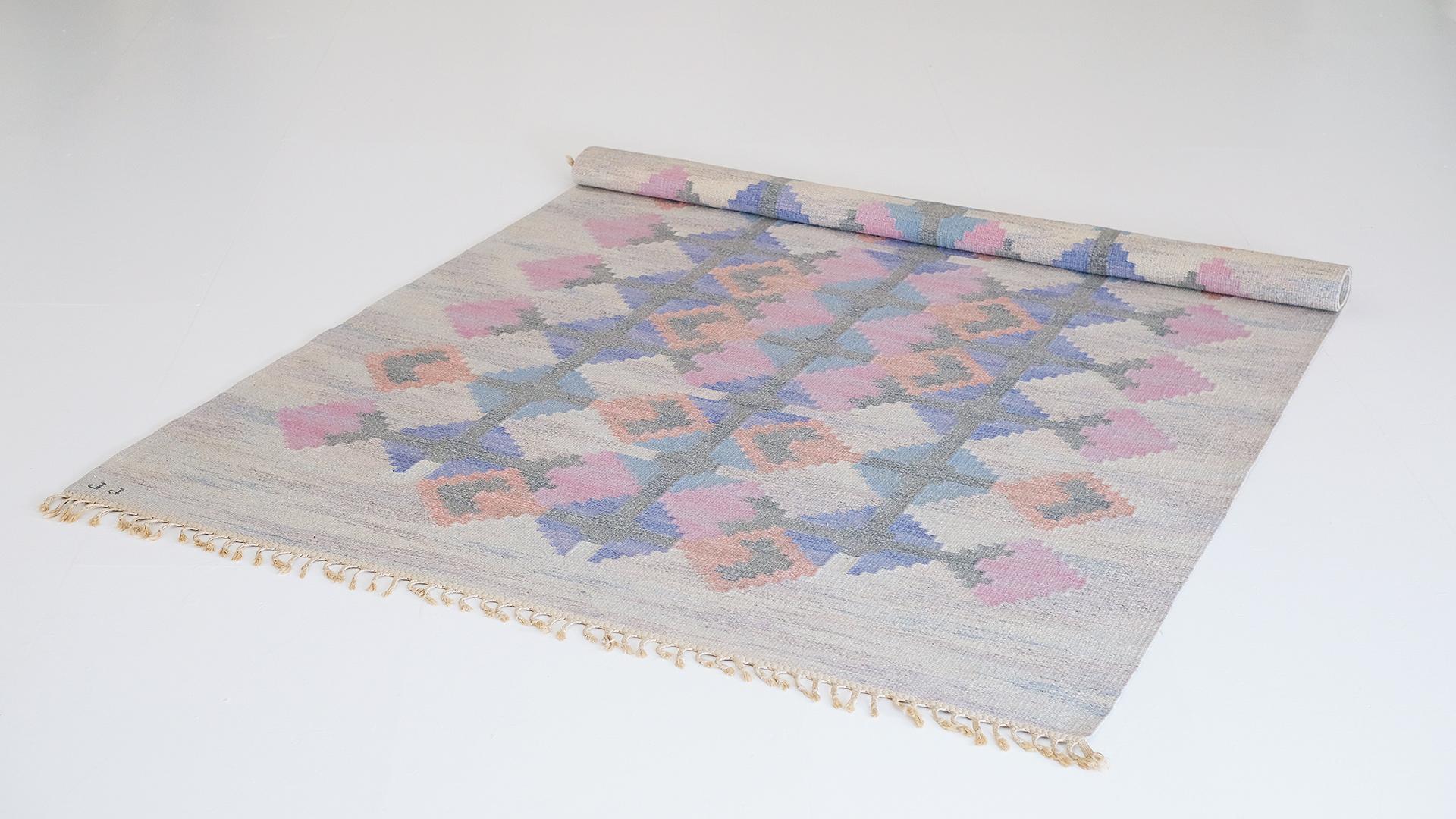 Hand-Woven Large Swedish Flat Weave Carpet by Judith Johansson For Sale