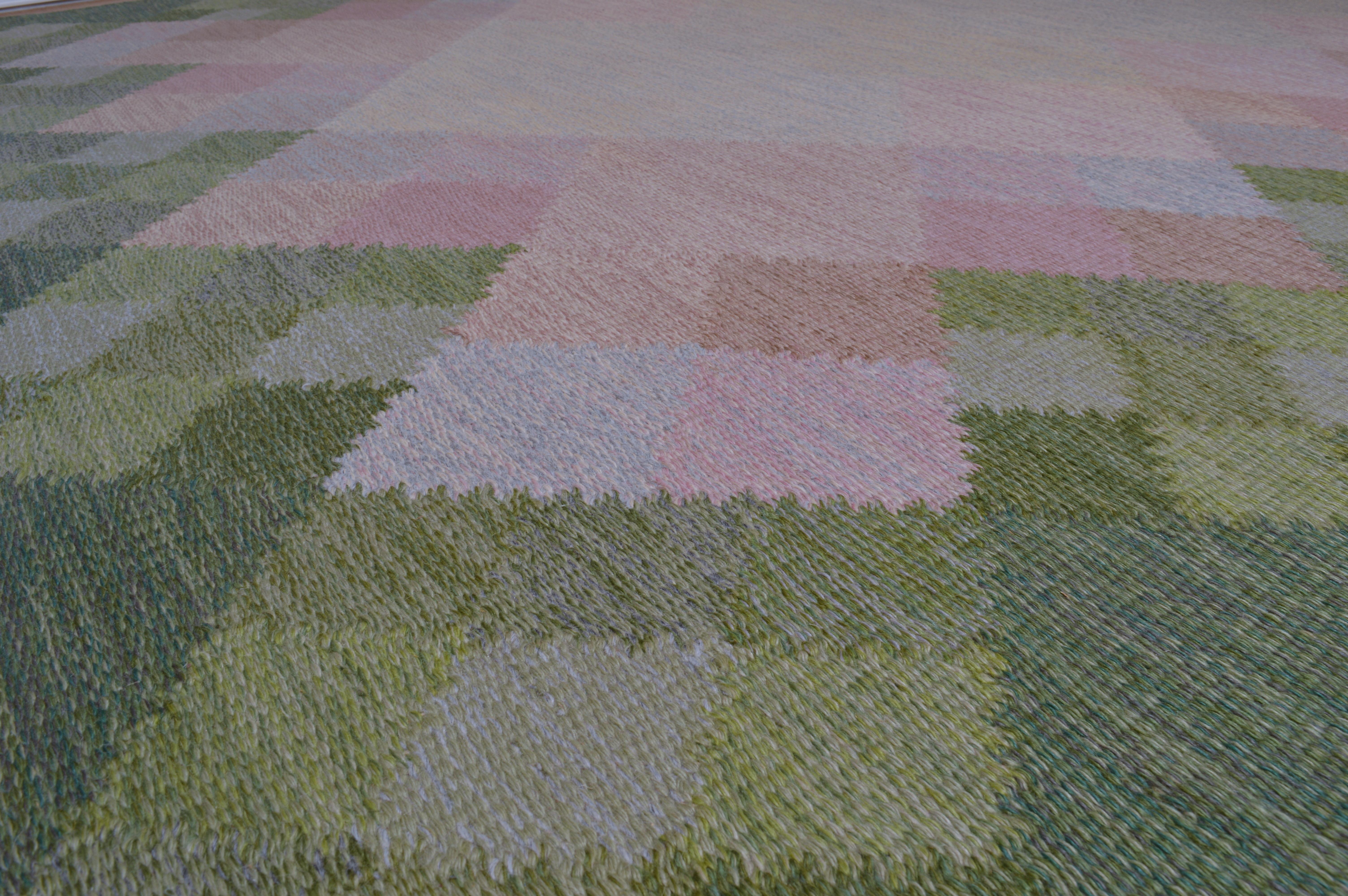 Hand-Woven Large Swedish Flat-Weave Kilim Rölakan Carpet 