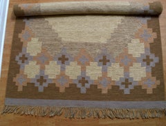 Gran alfombra kilim sueca de tejido plano Rölakan, años 70