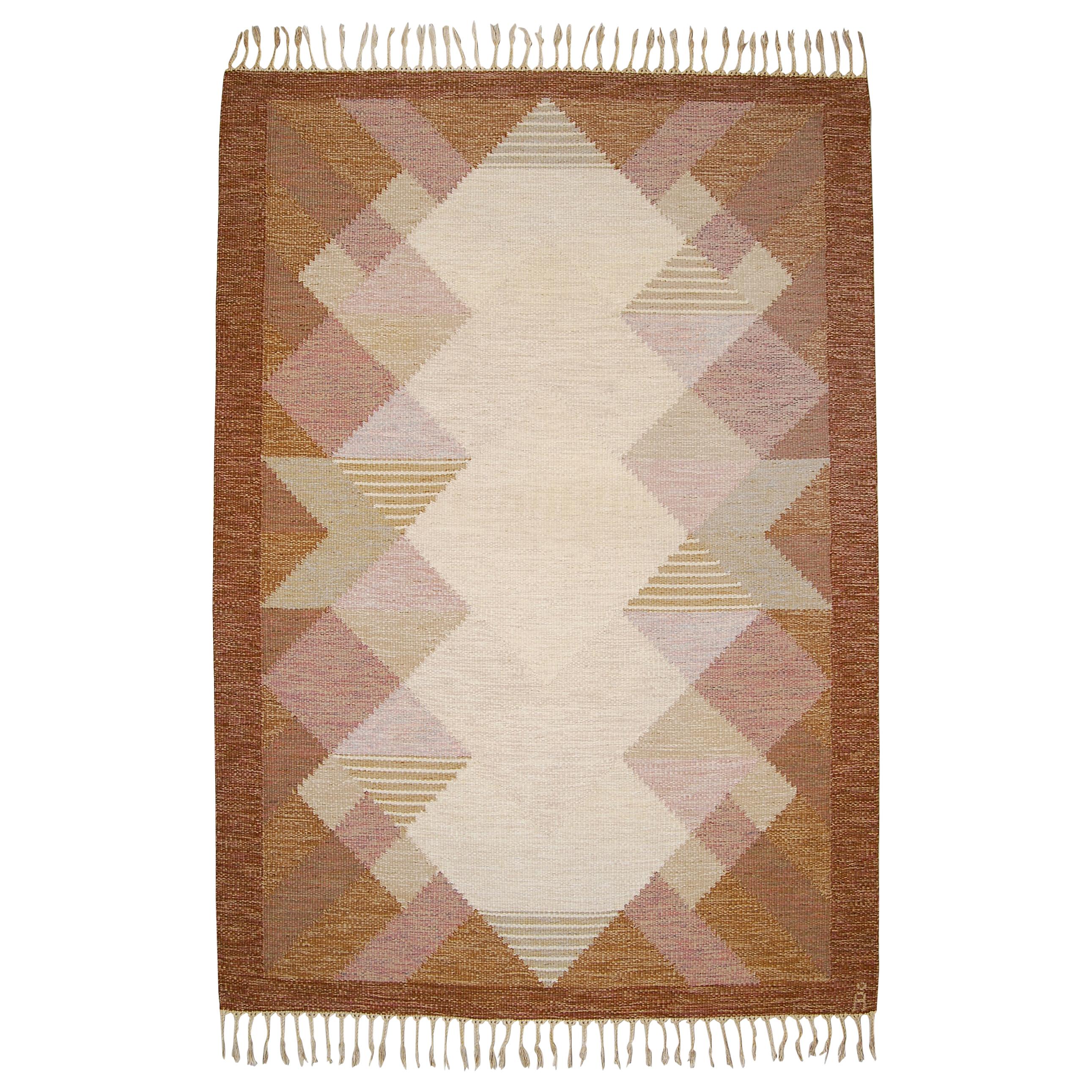 Large Swedish Flat-Weave Rölakan Rug Aniara by Anna Johanna Ångström, 1960s