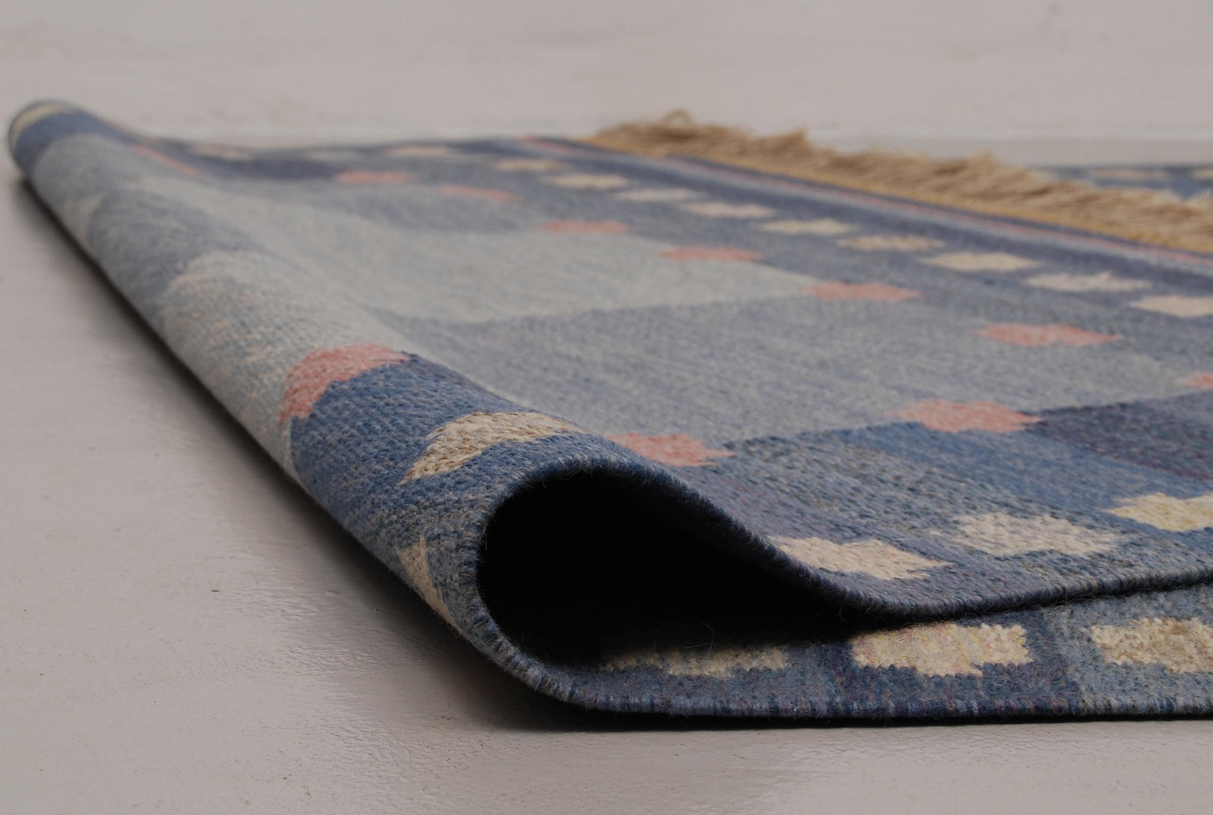 Hand-Woven Large Swedish Flat-Weave Rölakan Rug by Anna Johanna Ångström, 1960s