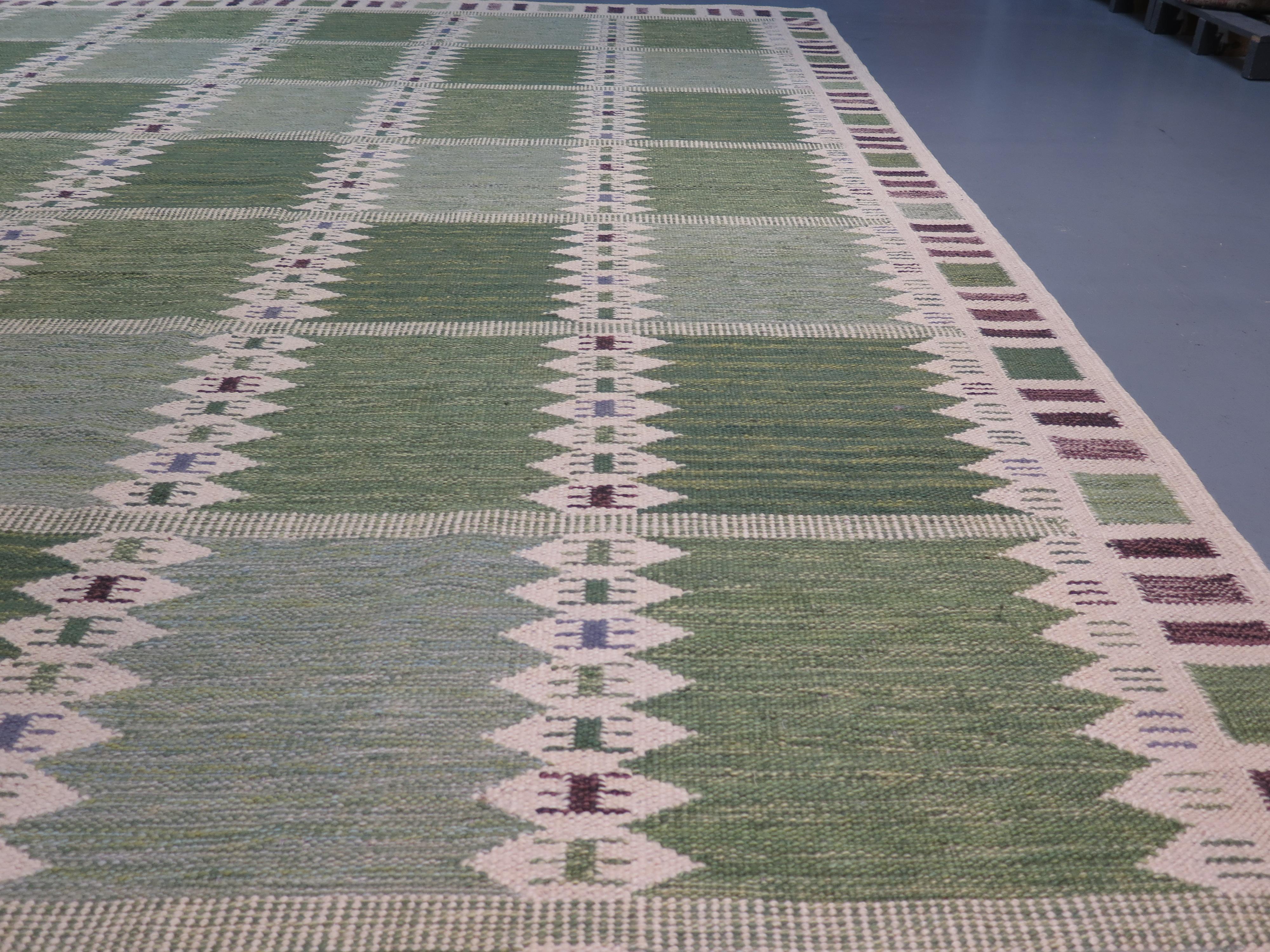 Flatweave carpets - known as röllakan - have been woven in Sweden since the 17th Century or earlier, but experienced a particular revival in the mid-20th Century, incorporating elements of both mid-century modern and folk design. These pieces are