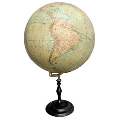 Large Swedish Globe On Wooden Stand From 1911