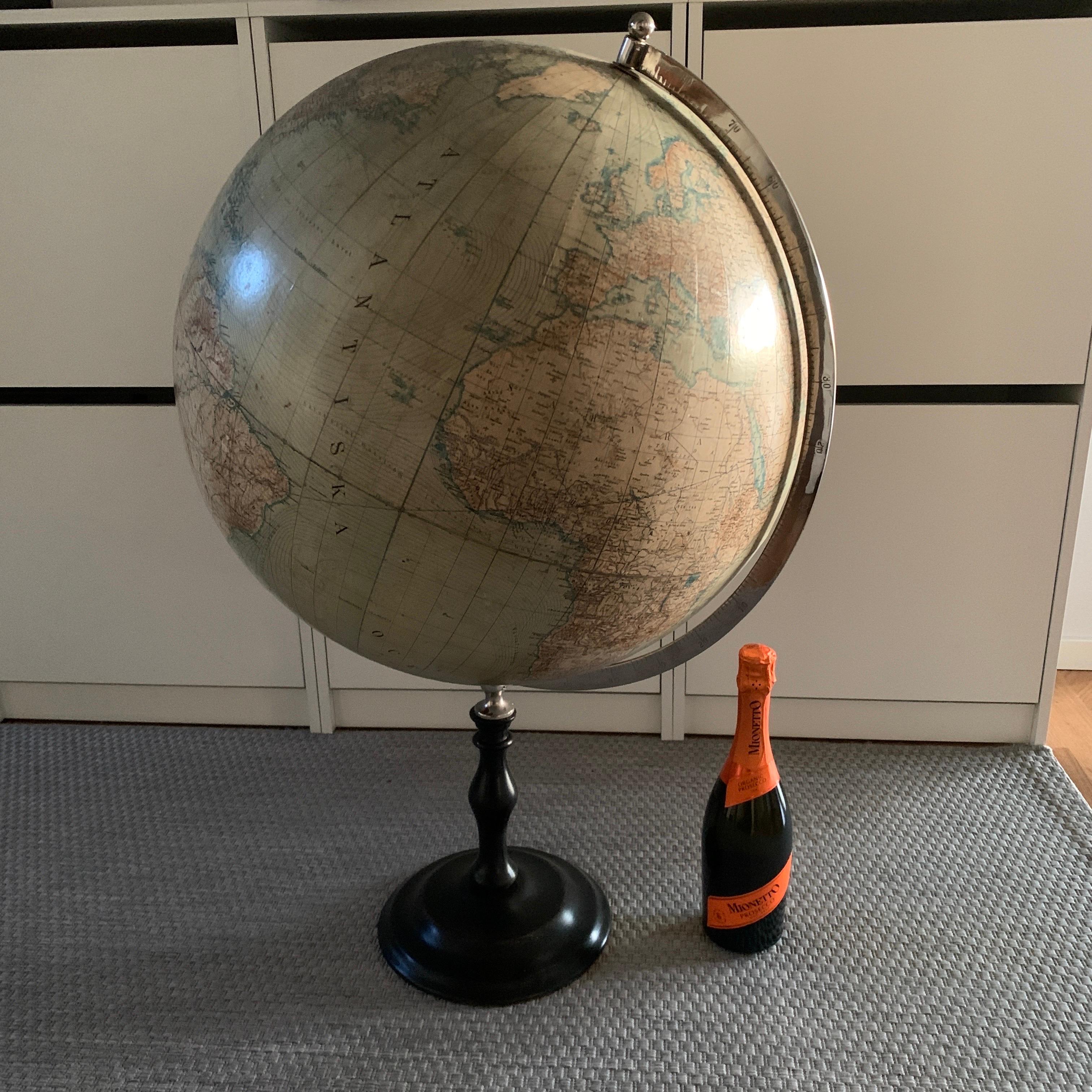 20th Century Large Swedish Globe On Wooden Stand From 1911 For Sale