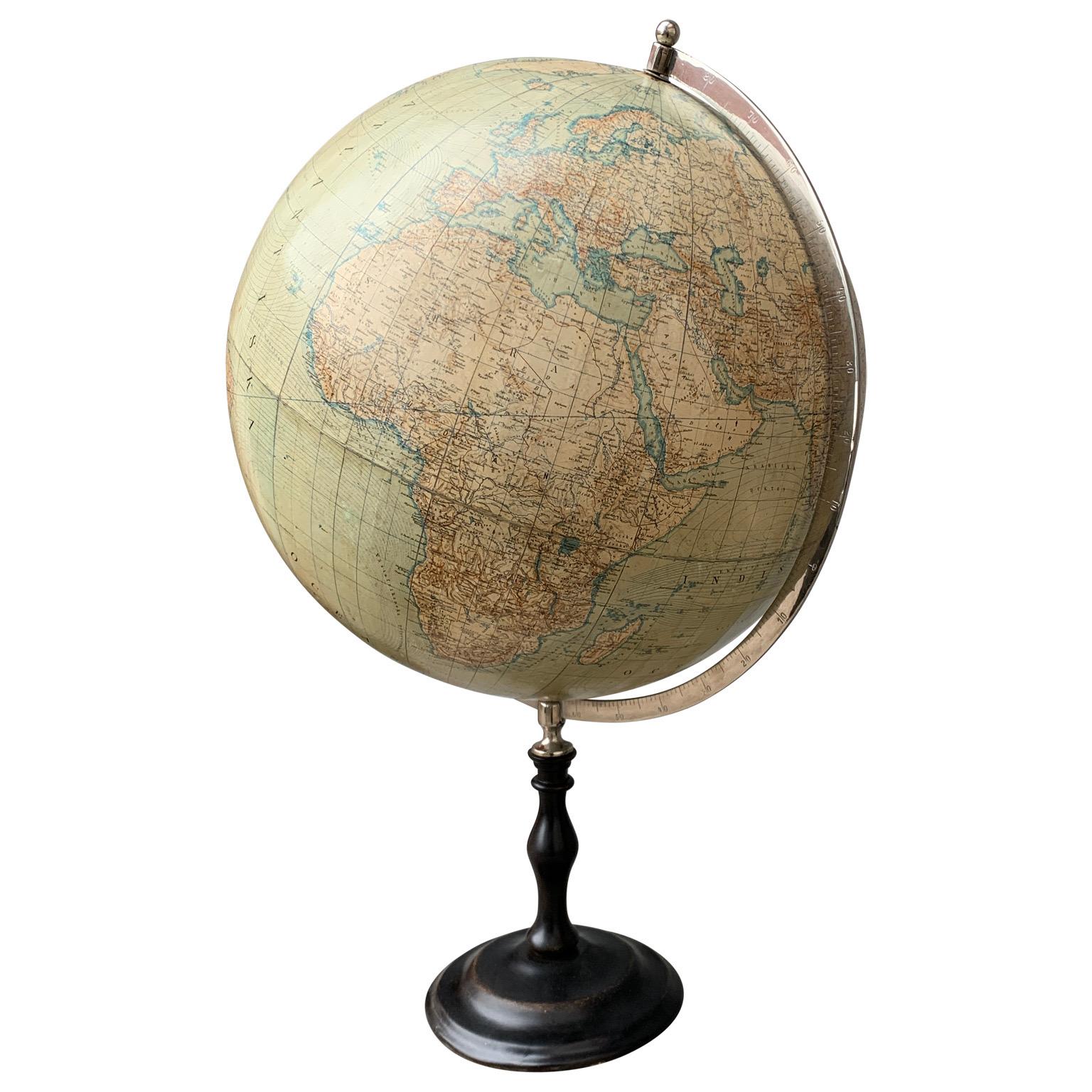 Large Swedish Globe On Wooden Stand From 1911