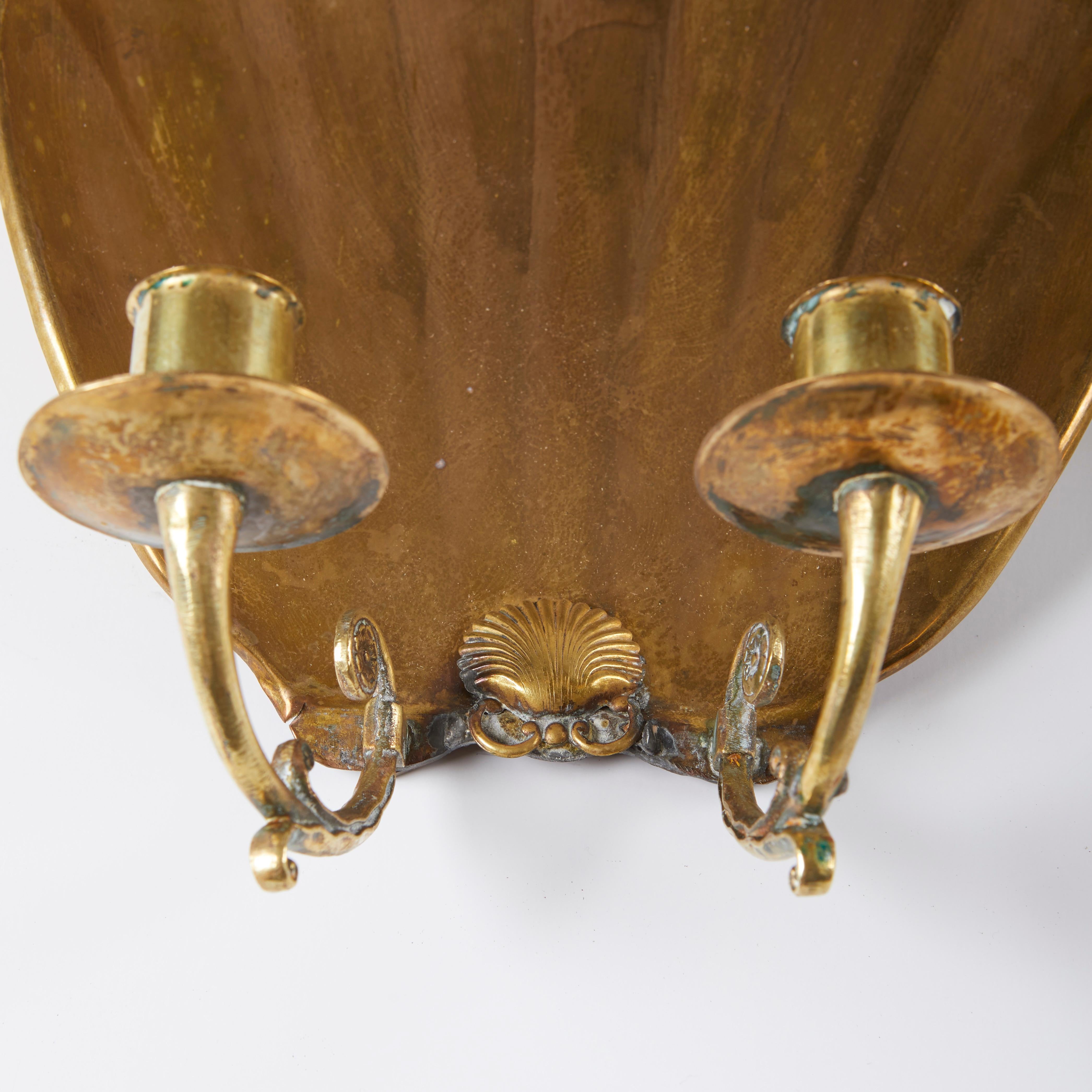 Brass Large Swedish Grace Shell-Form Sconces For Sale