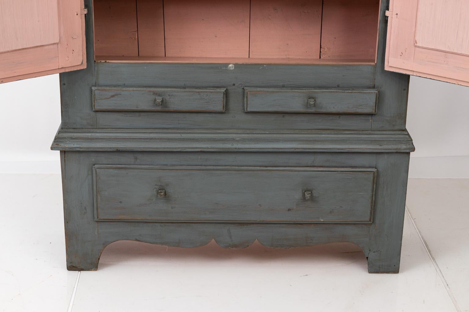 Large Swedish Gray Painted Cupboard In Good Condition In Stamford, CT