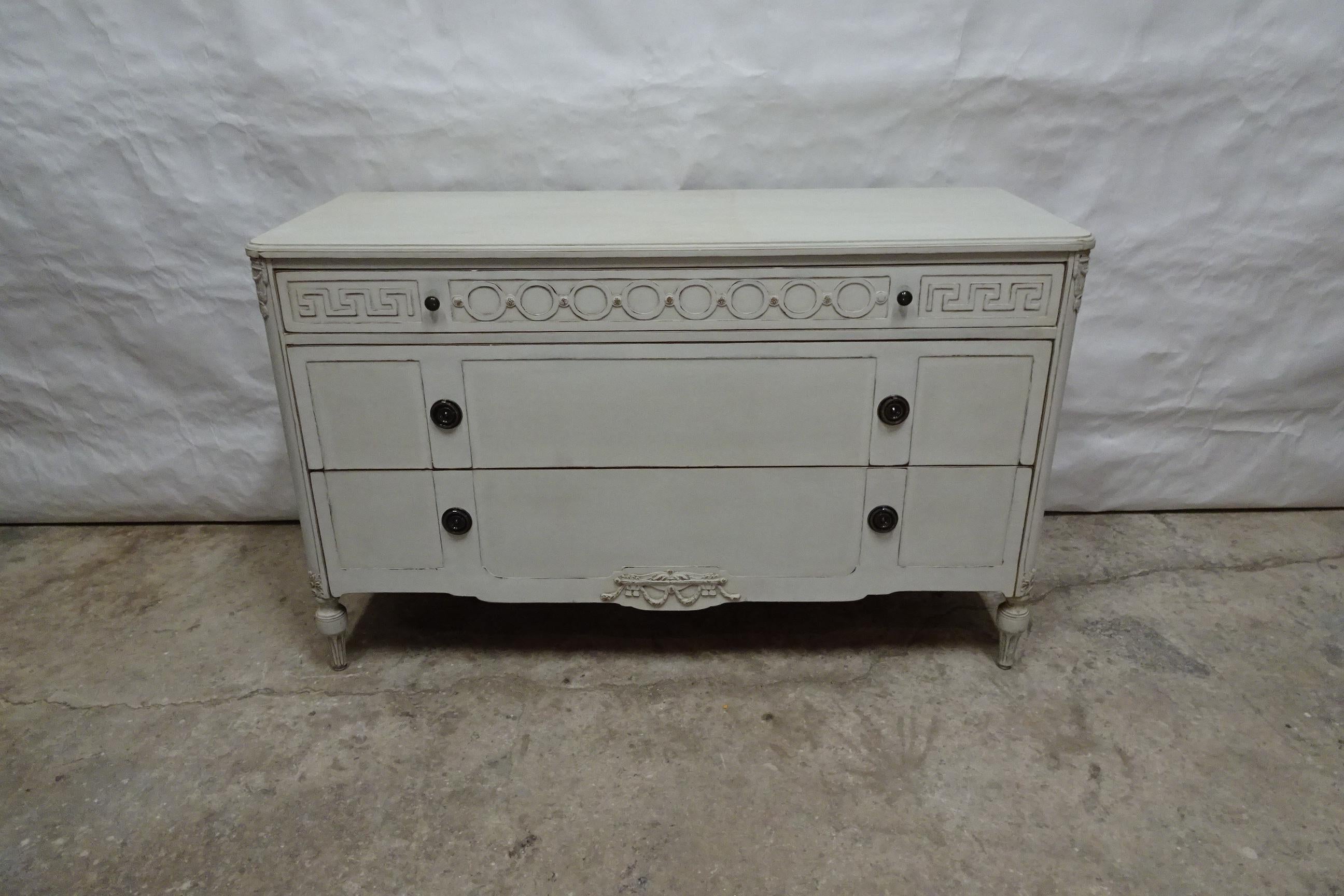 This is a very unique Large Swedish Gustavian 3 Drawer Chest of Drawers. its been restored and repainted with Milk paints 