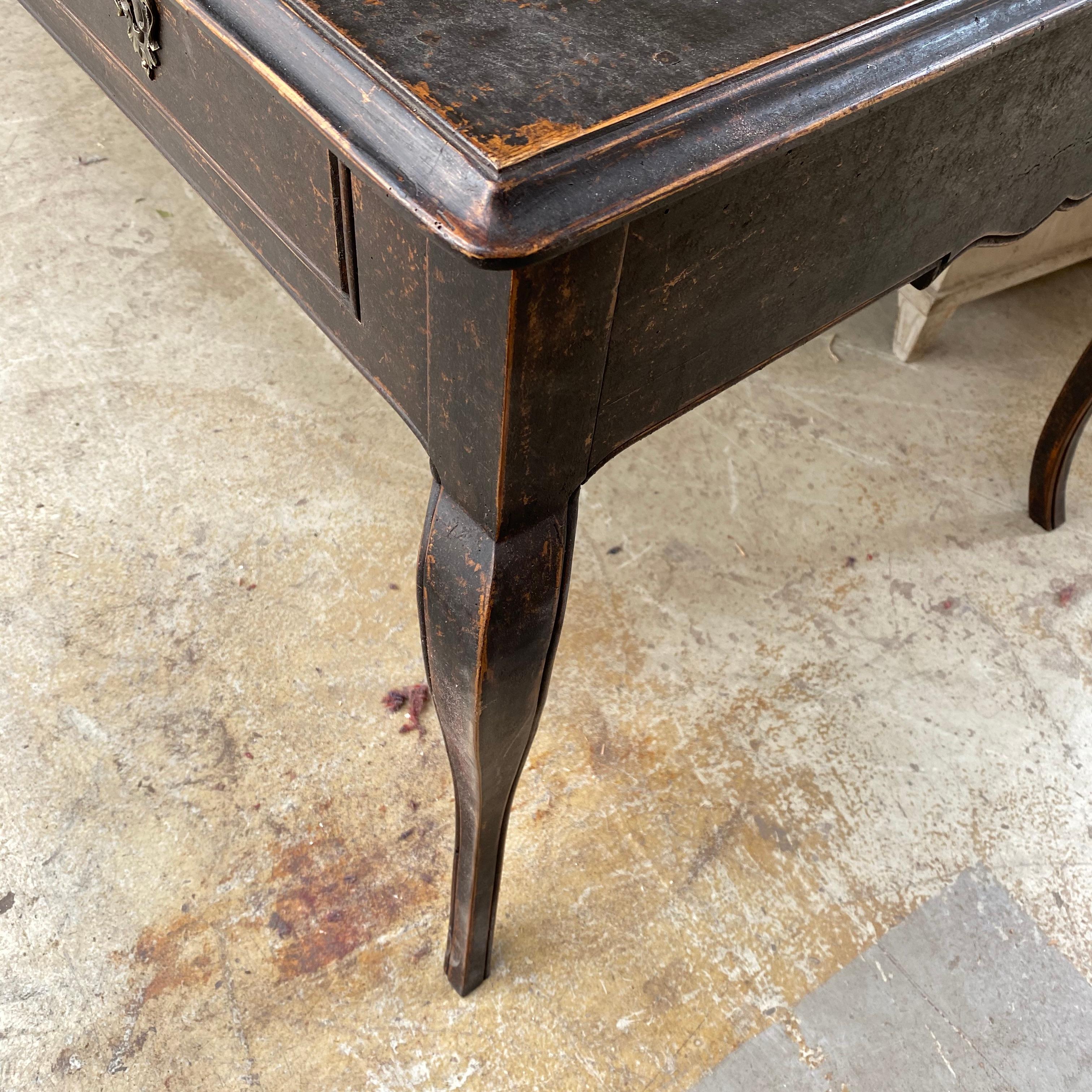 Large Swedish Gustavian Black Painted Faux Partners Writing Desk 3