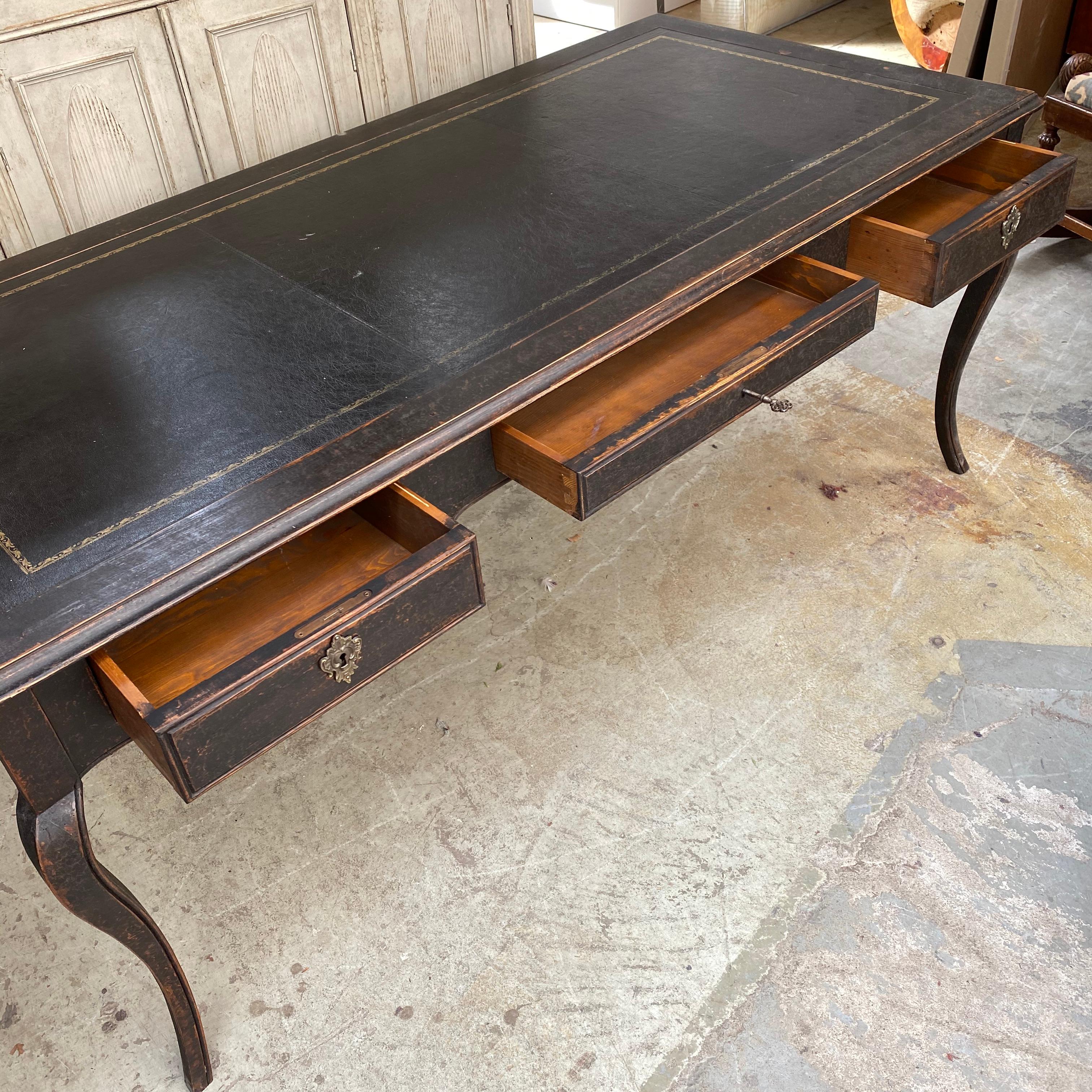 Large Swedish Gustavian Black Painted Faux Partners Writing Desk 6