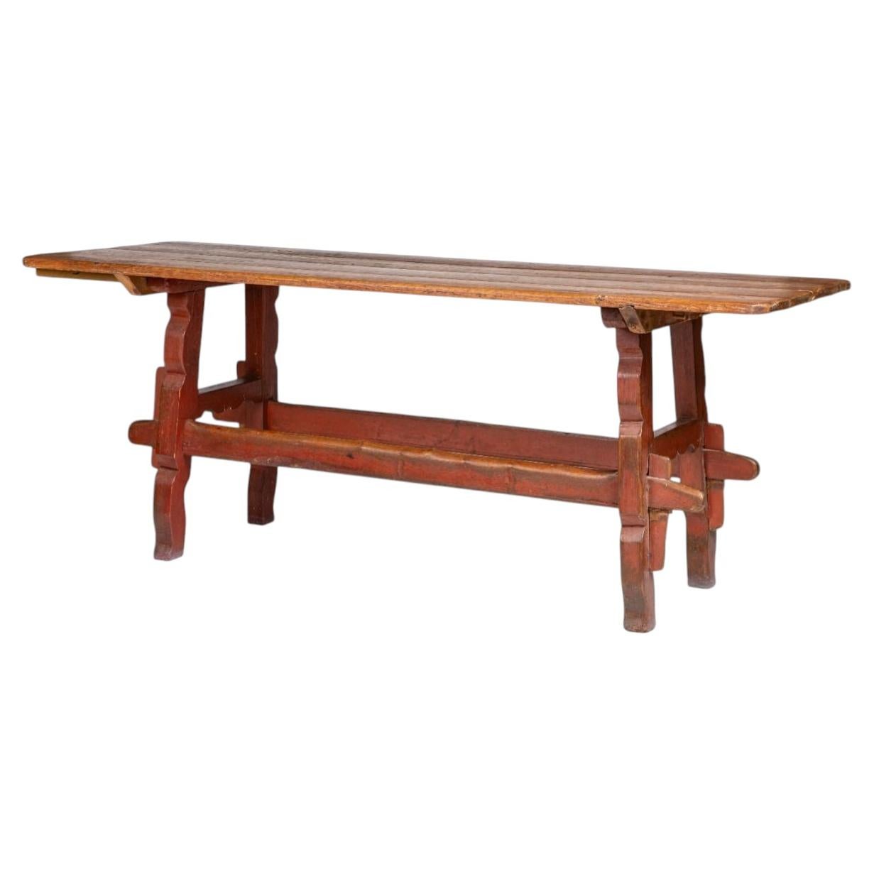 Large Swedish Gustavian Folk Art Console Table in Original Red Paint, Circa 1800 For Sale