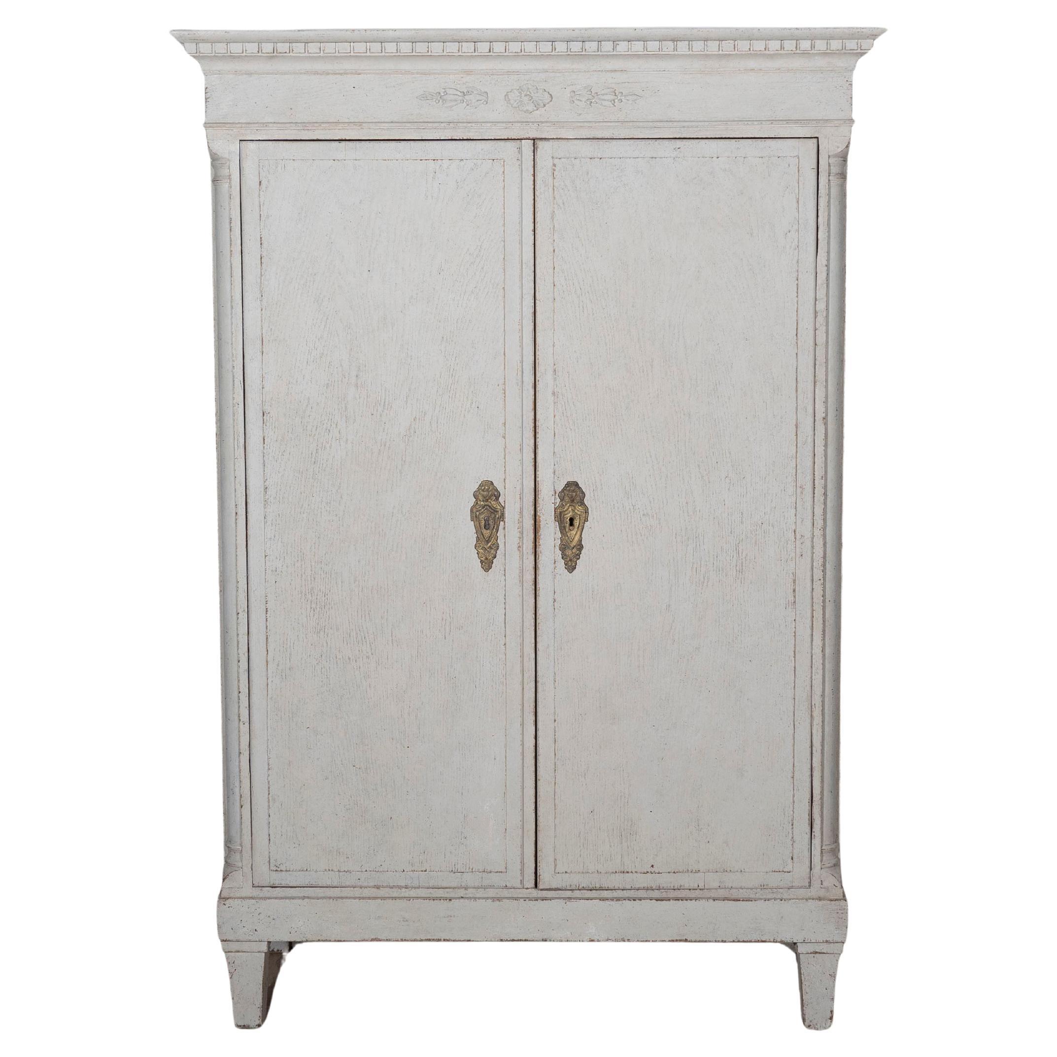 Large Swedish Gustavian Style Linen Cabinet with Carved Details, Circa 1910