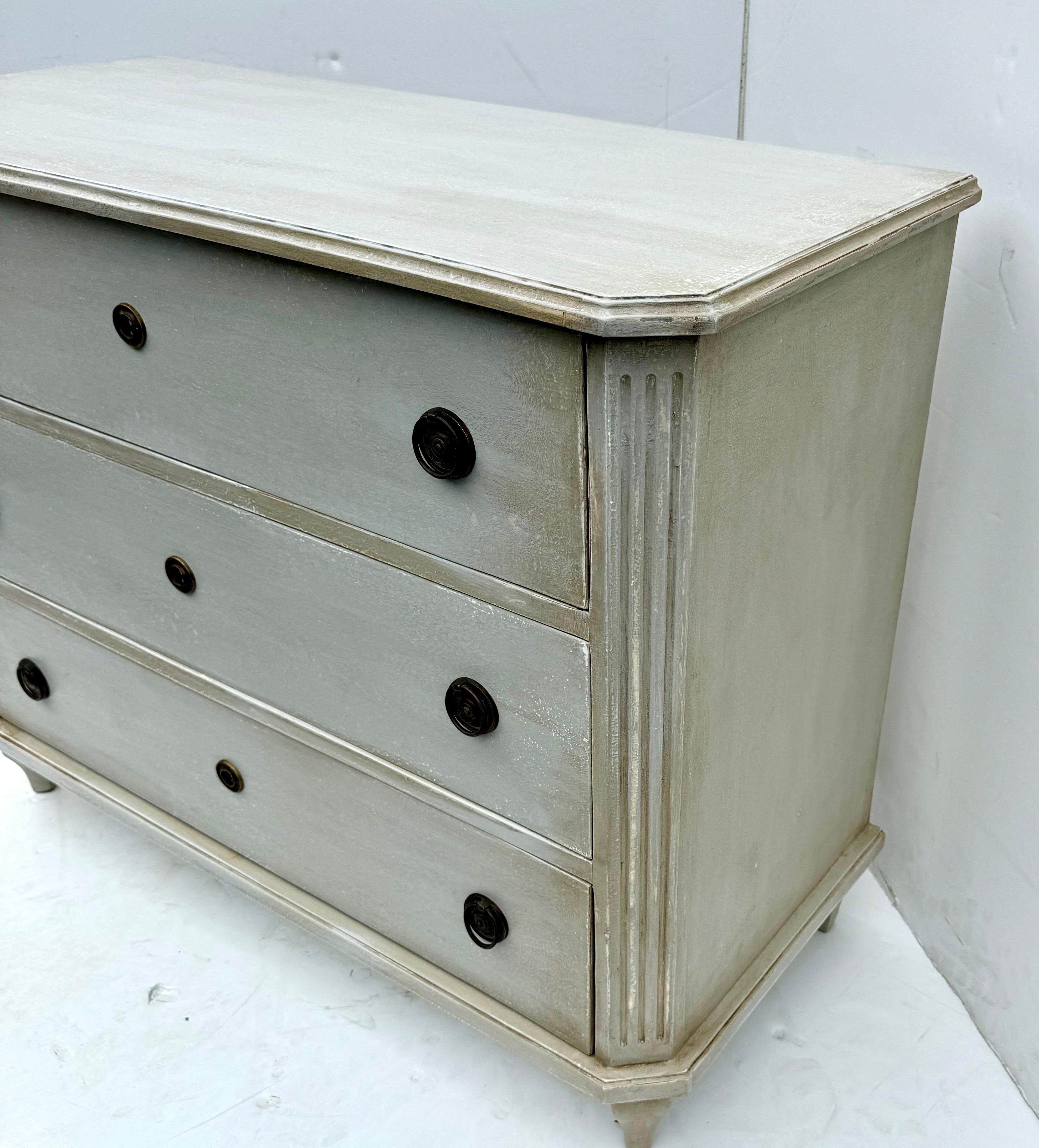 Contemporary Large Swedish Gustavian Style Painted Chest of Drawers Bureau For Sale