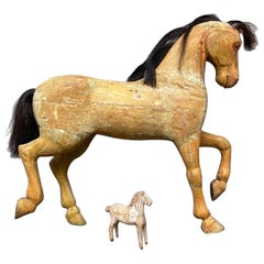 Large Swedish Hand-Carved Wooden Horse Model Sculpture, c. 1880