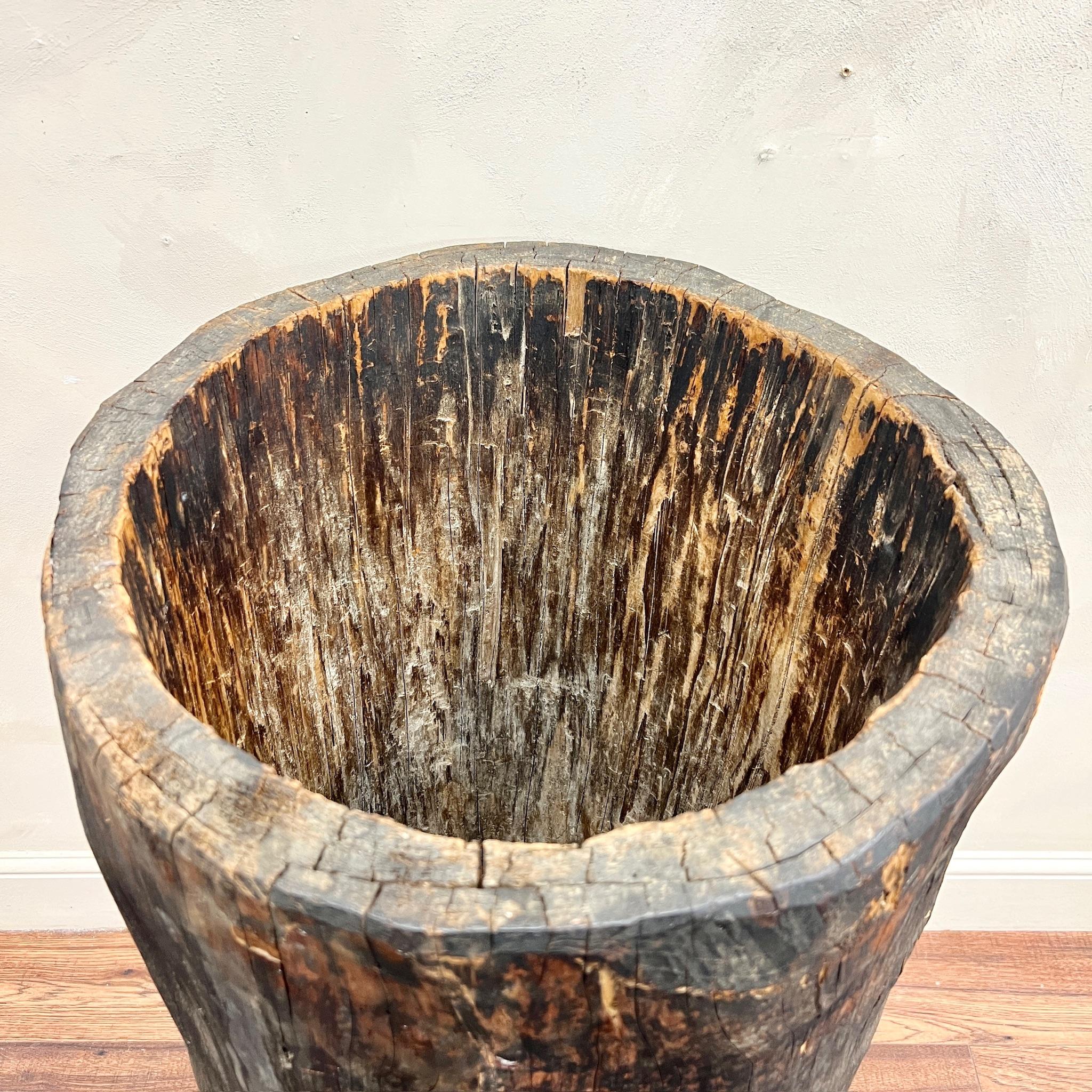Wood Large Swedish Hollowed Log Vessel Folk Art For Sale