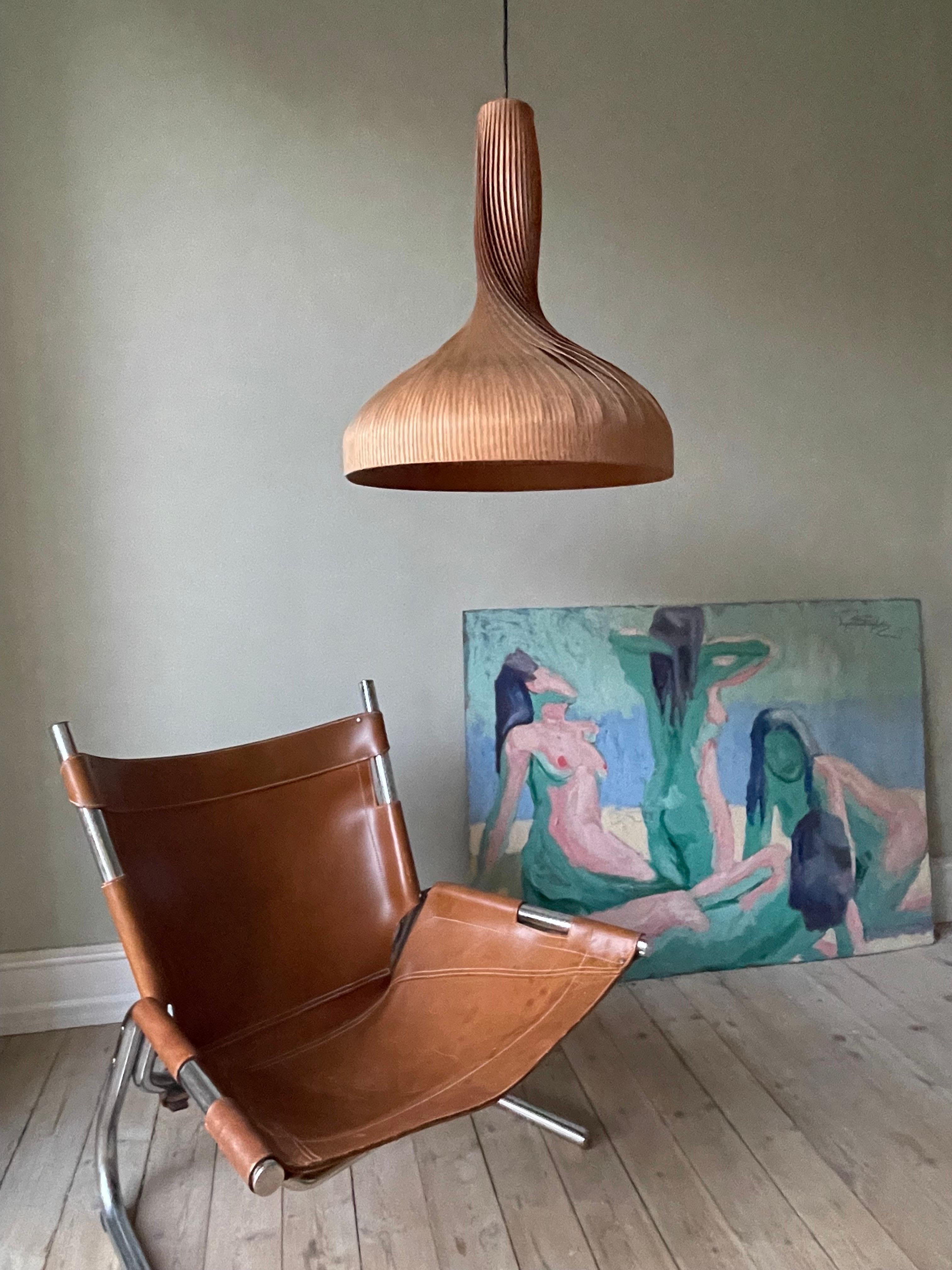 Large Swedish Jakobsson Swirling Pine Veneer Pendant, 1960s For Sale 9