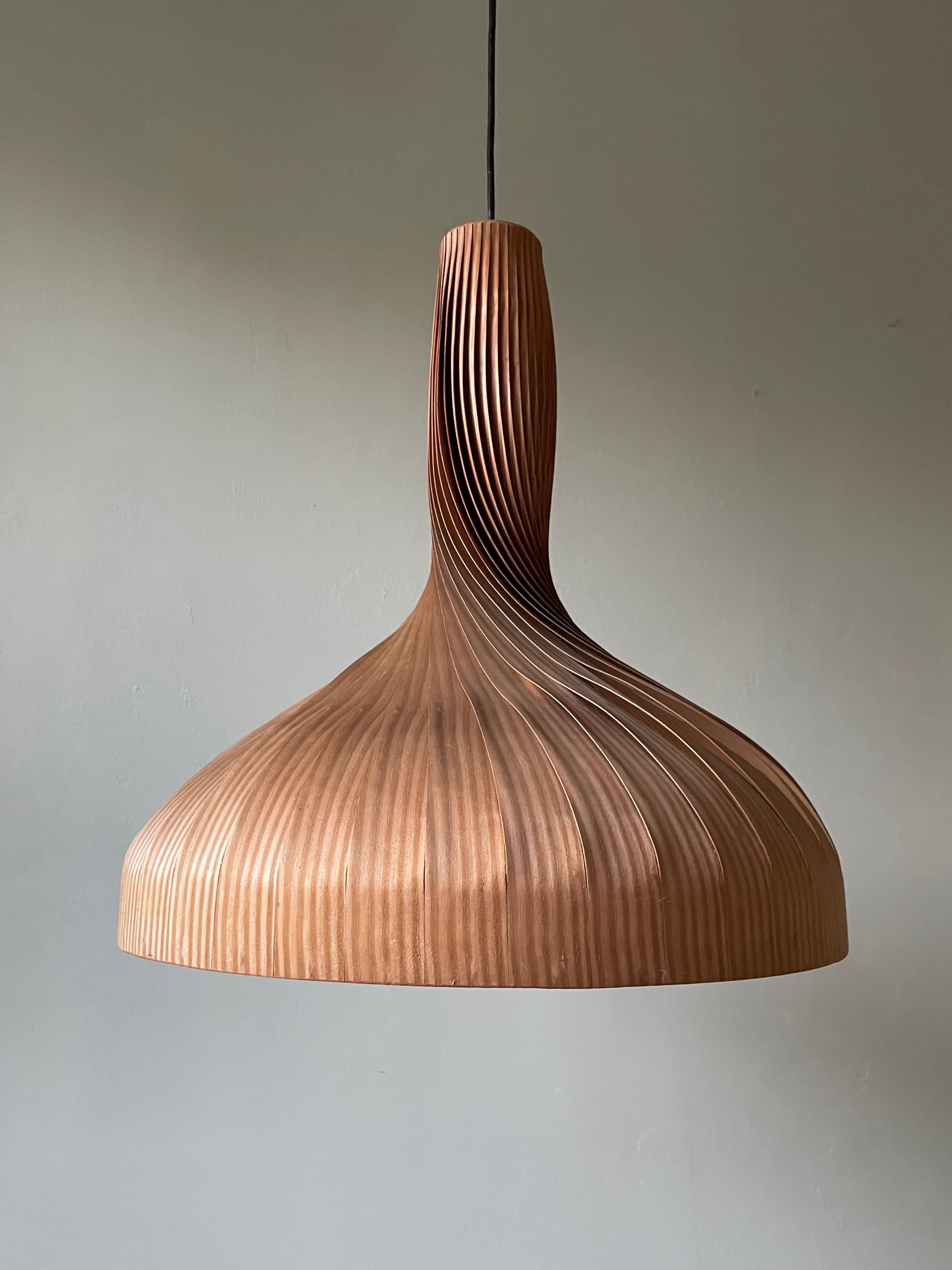 Wood Large Swedish Jakobsson Swirling Pine Veneer Pendant, 1960s For Sale