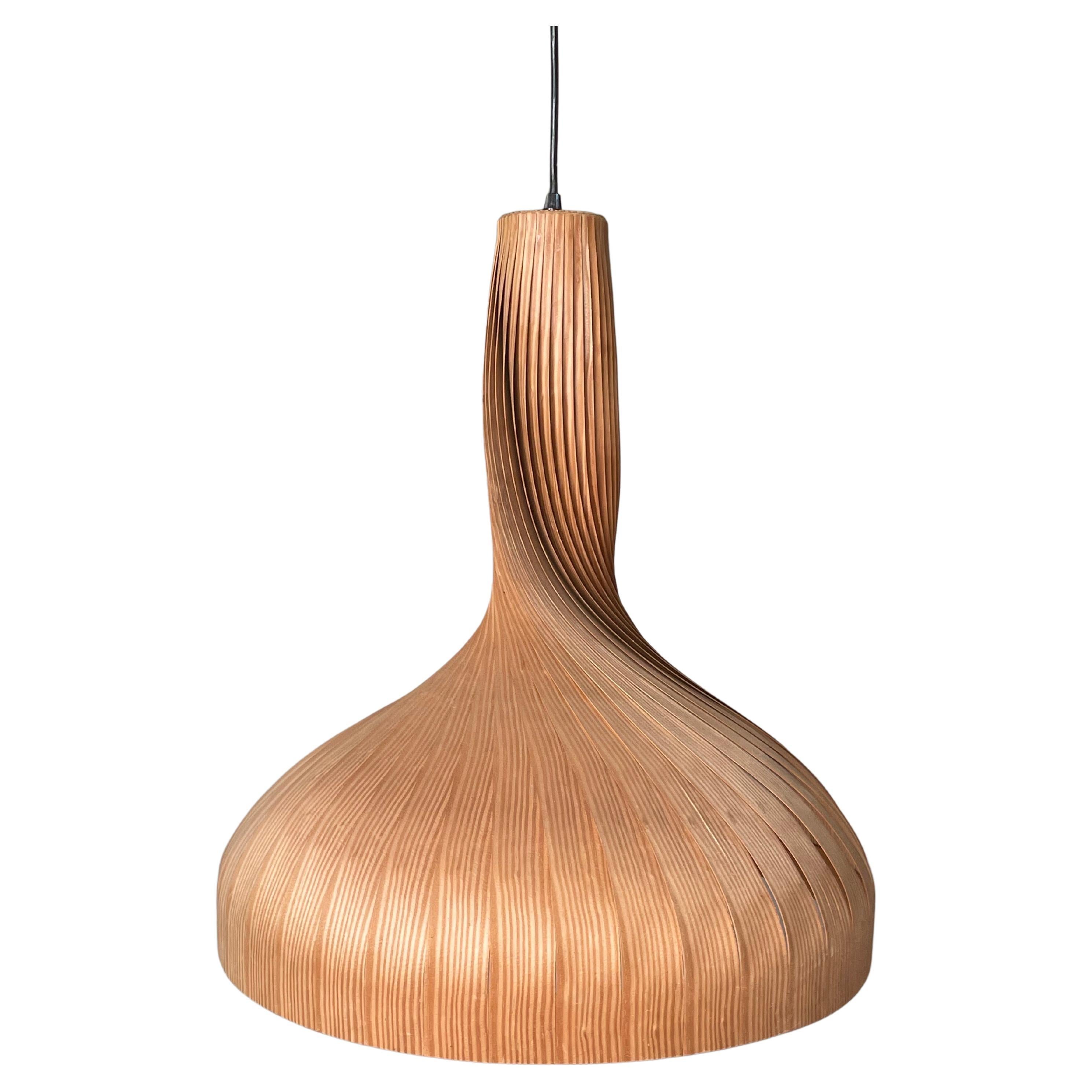 Large Swedish Jakobsson Swirling Pine Veneer Pendant, 1960s For Sale