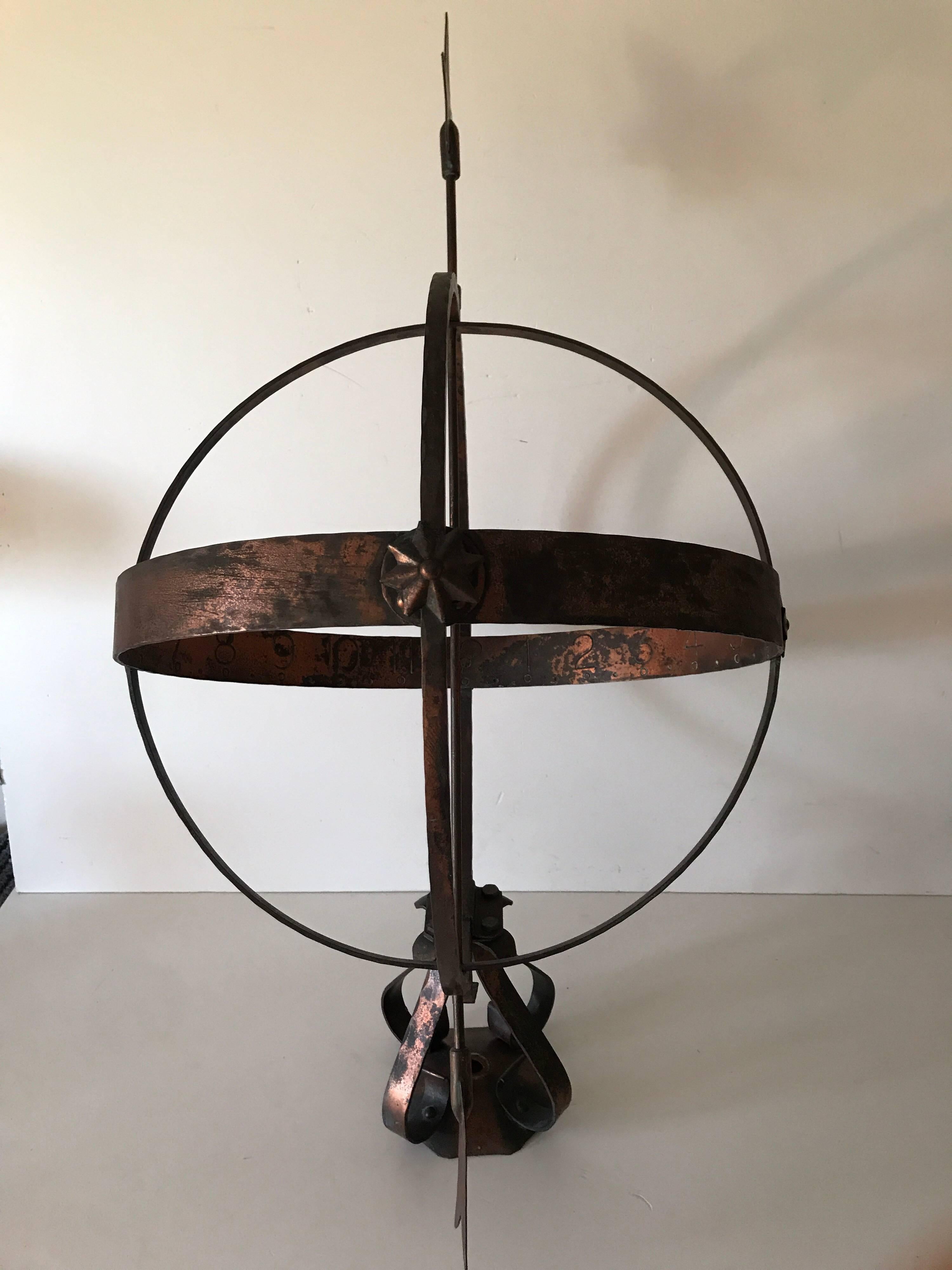 Large Swedish Mid-20th Century Garden Copper Sundial For Sale 1