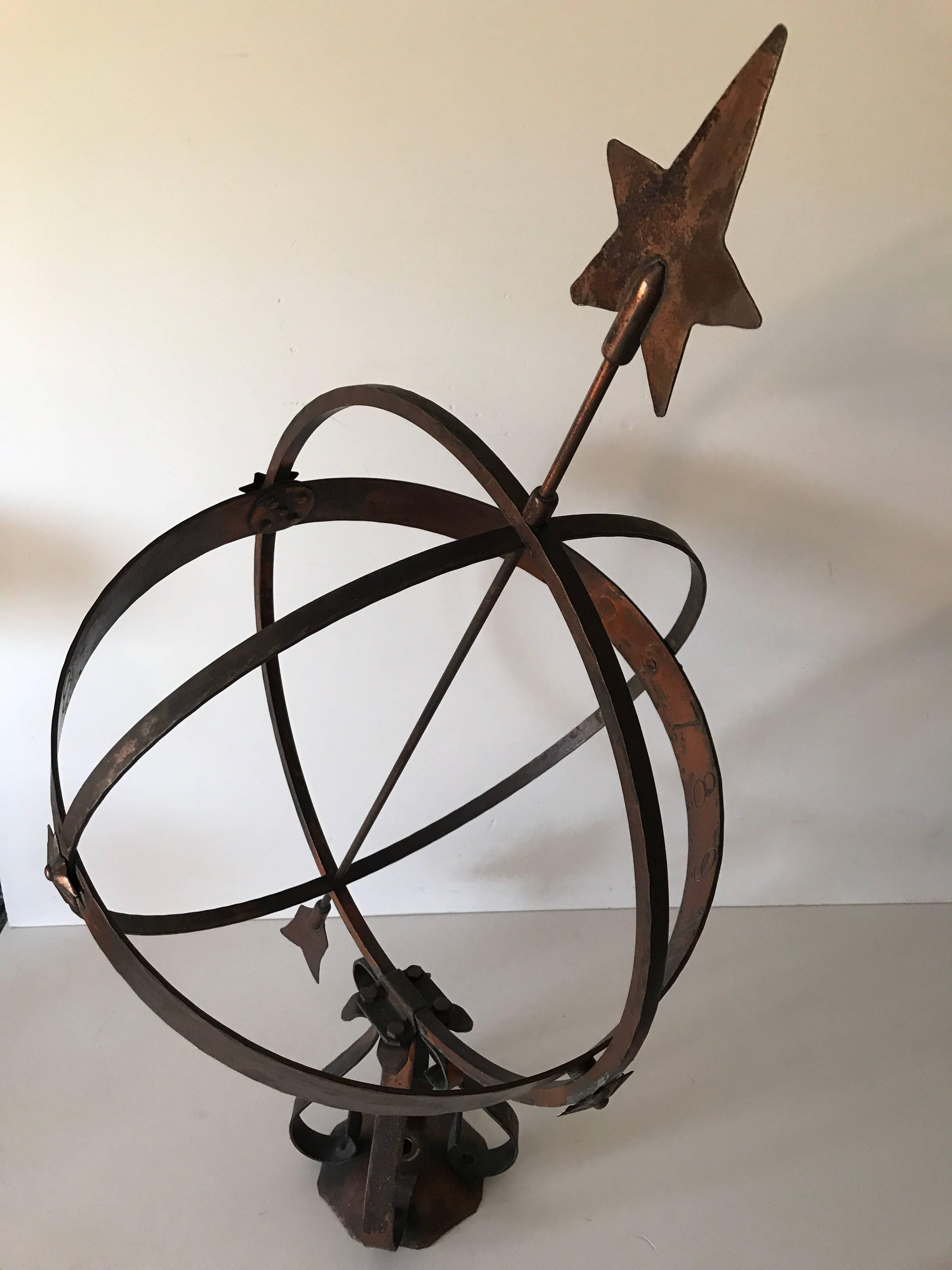 Large Swedish Mid-20th Century Garden Copper Sundial For Sale 2
