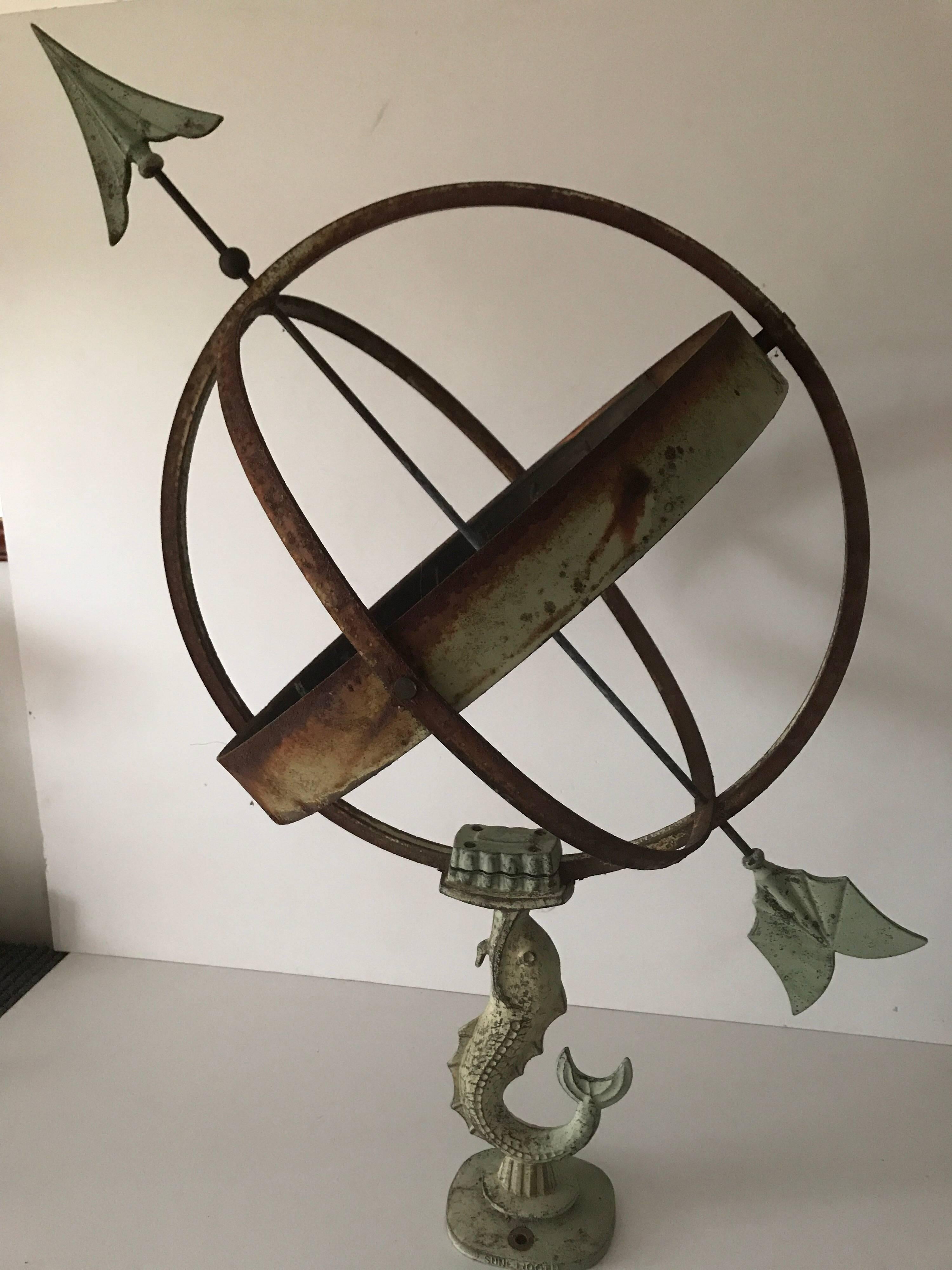Large Swedish Mid-20th Century Wrought Iron and Copper Garden Sundial In Good Condition In Drottningholm, SE