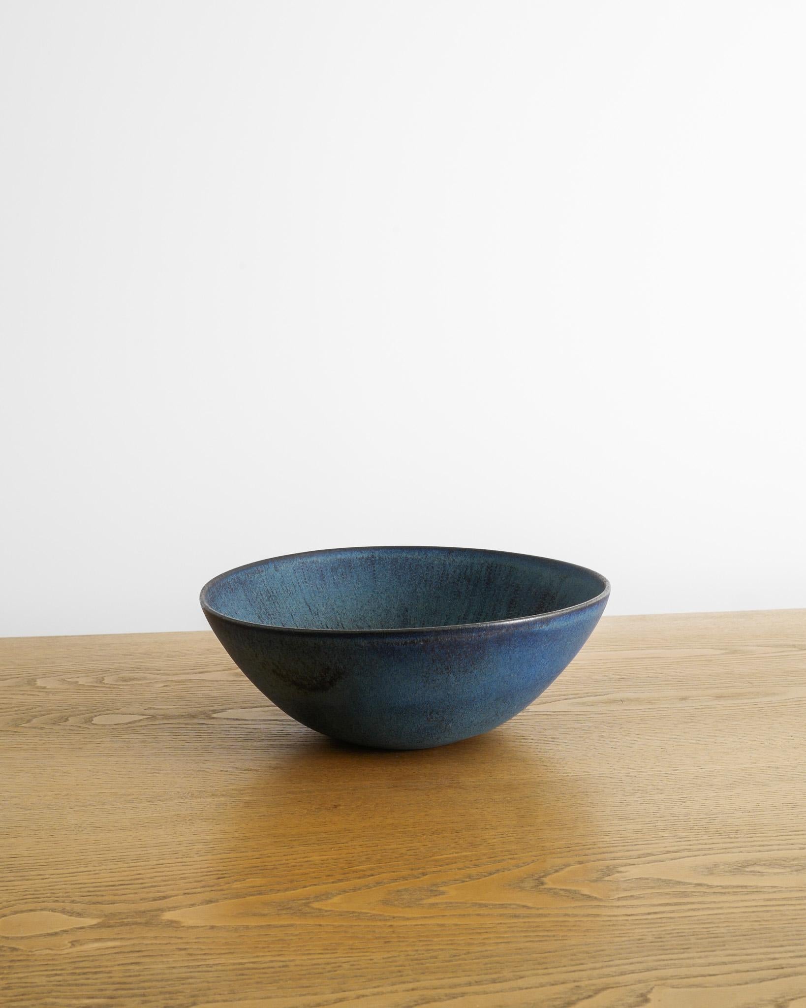 Scandinavian Modern Large Swedish Mid Century Blue Stoneware Bowl by Stig Lindberg for Gustavsberg For Sale