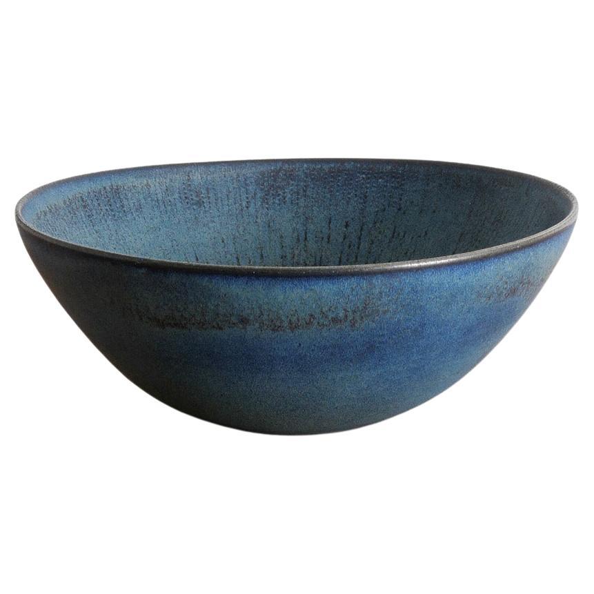 Large Swedish Mid Century Blue Stoneware Bowl by Stig Lindberg for Gustavsberg