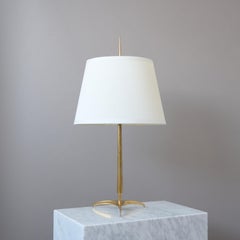Large Swedish Mid-Century CeBe ASEA Brass Table Lamp w. Original Shade, 1950s