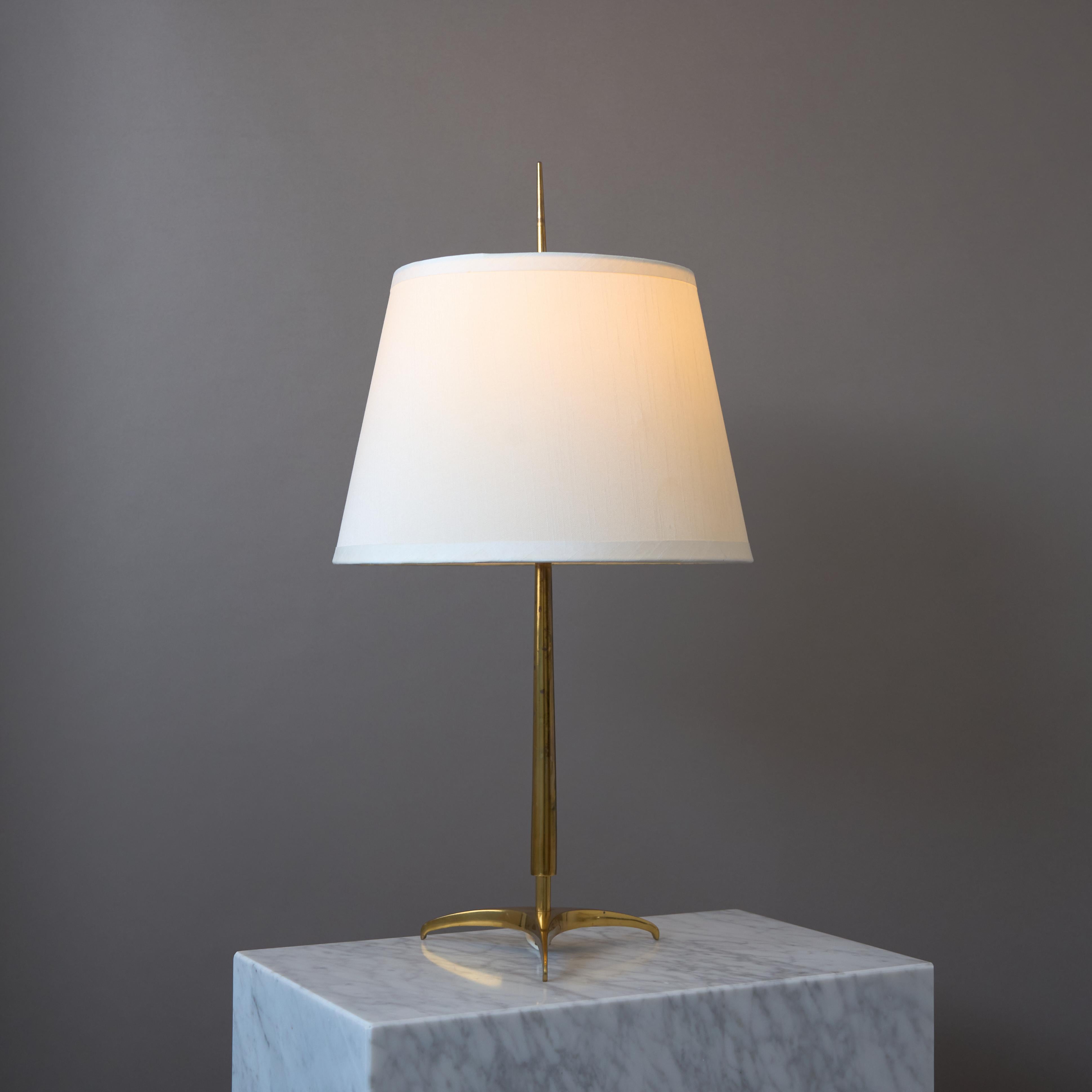 Scandinavian Modern Large Swedish Mid-Century CeBe ASEA Brass Table Lamp w. Original Shade, 1950s For Sale