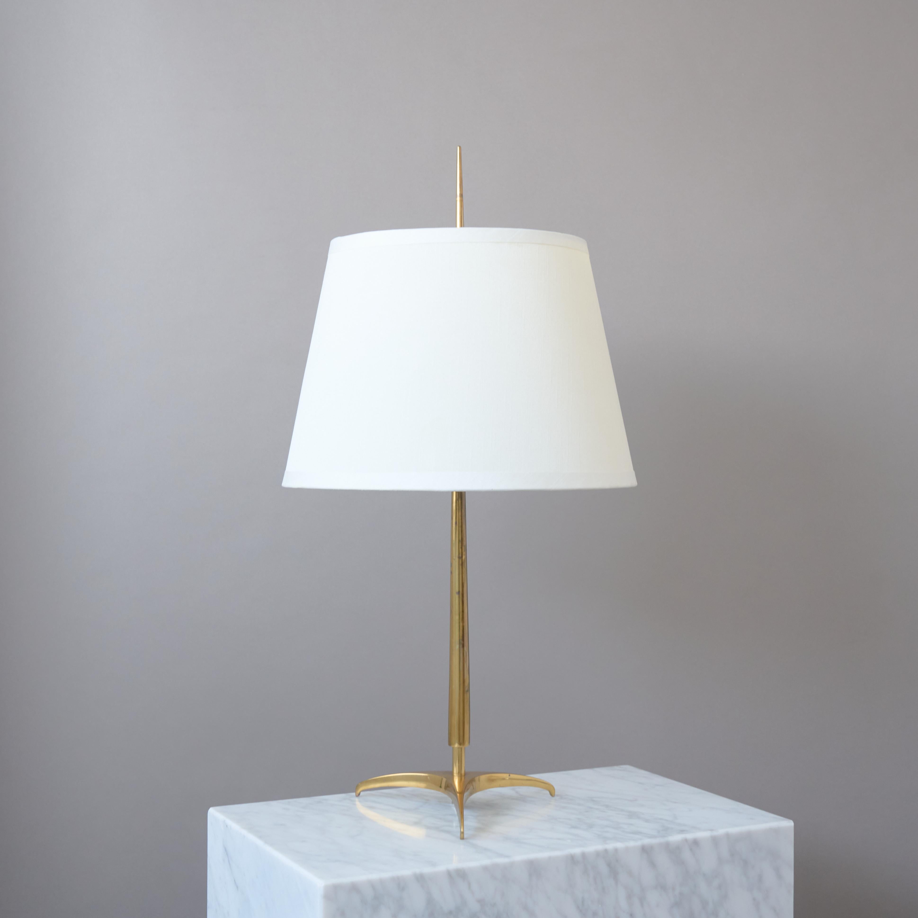 Large Swedish Mid-Century CeBe ASEA Brass Table Lamp w. Original Shade, 1950s For Sale 1