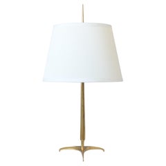 Large Swedish Mid-Century CeBe ASEA Brass Table Lamp w. Original Shade, 1950s