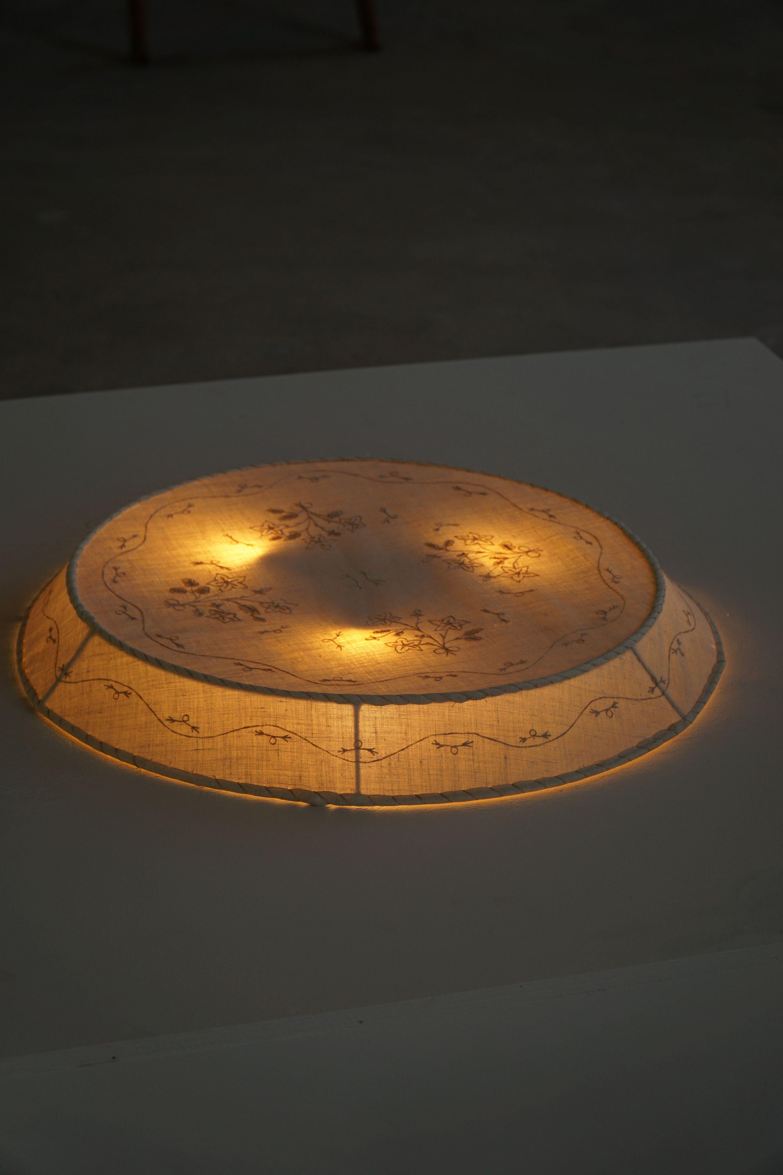 Large Swedish Mid Century Ceiling / Wall Sconce in Linen and Lace, Sweden, 1950s For Sale 4