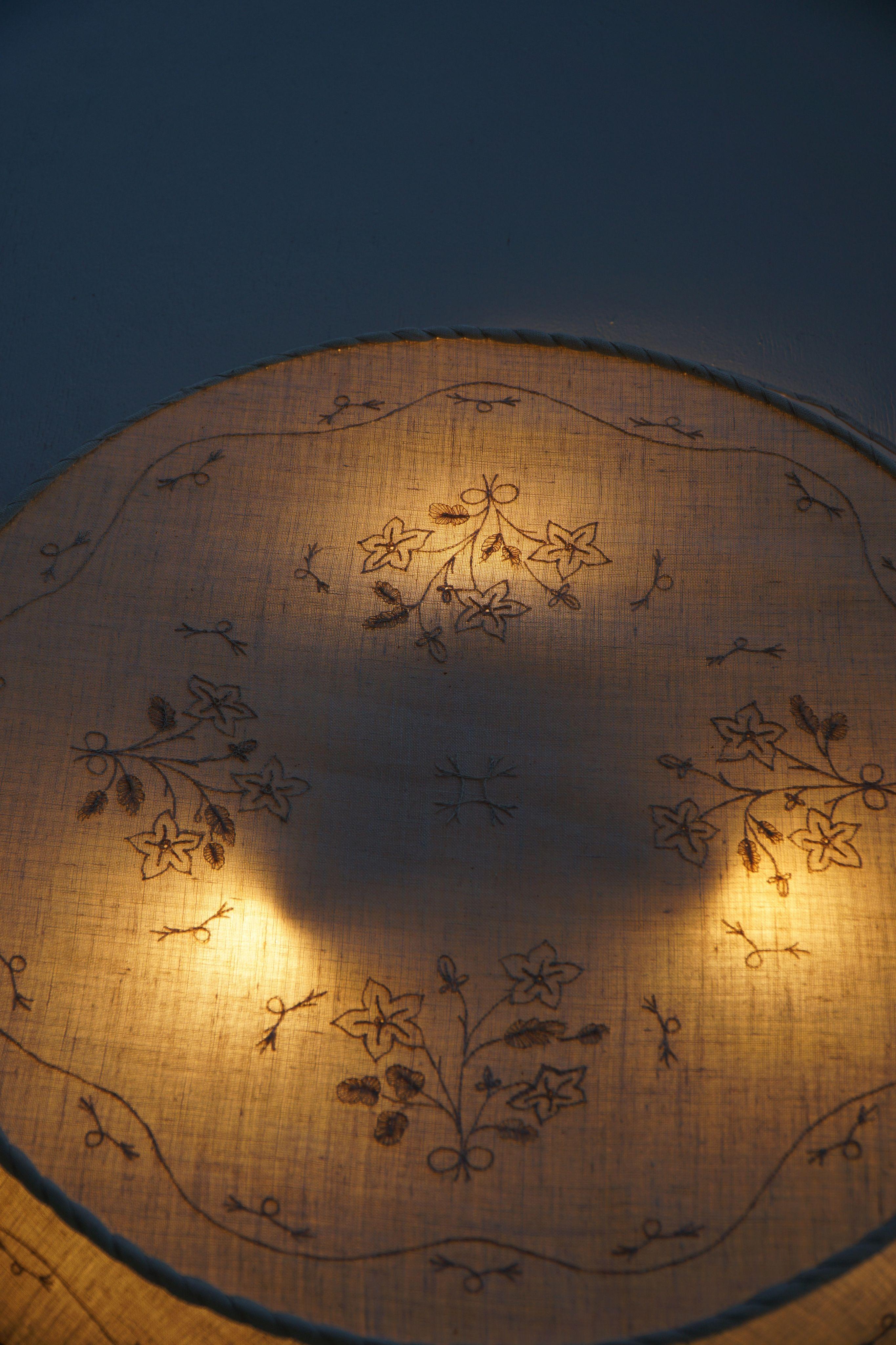Large Swedish Mid Century Ceiling / Wall Sconce in Linen and Lace, Sweden, 1950s For Sale 5