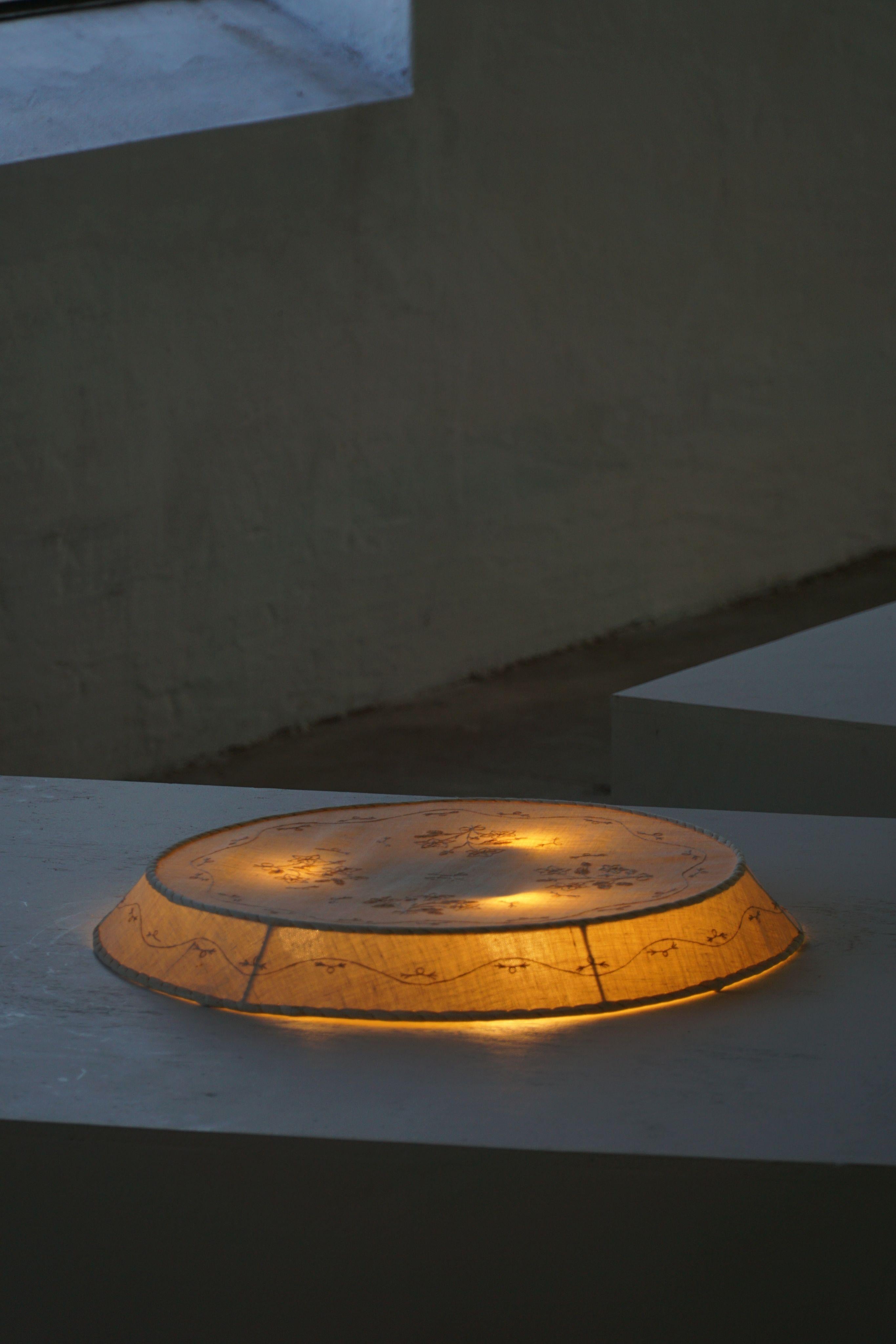 Large Swedish Mid Century Ceiling / Wall Sconce in Linen and Lace, Sweden, 1950s For Sale 6