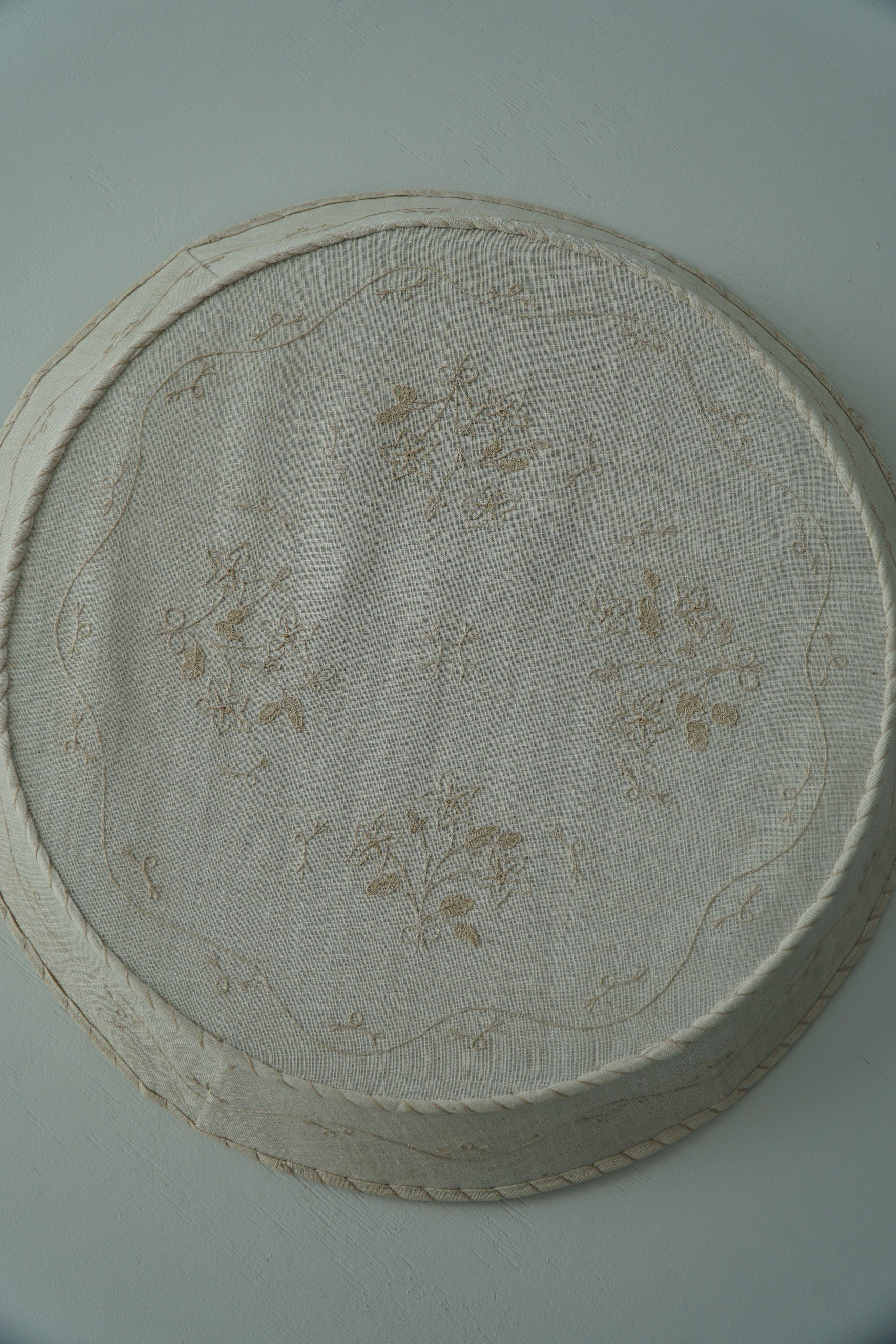 20th Century Large Swedish Mid Century Ceiling / Wall Sconce in Linen and Lace, Sweden, 1950s For Sale