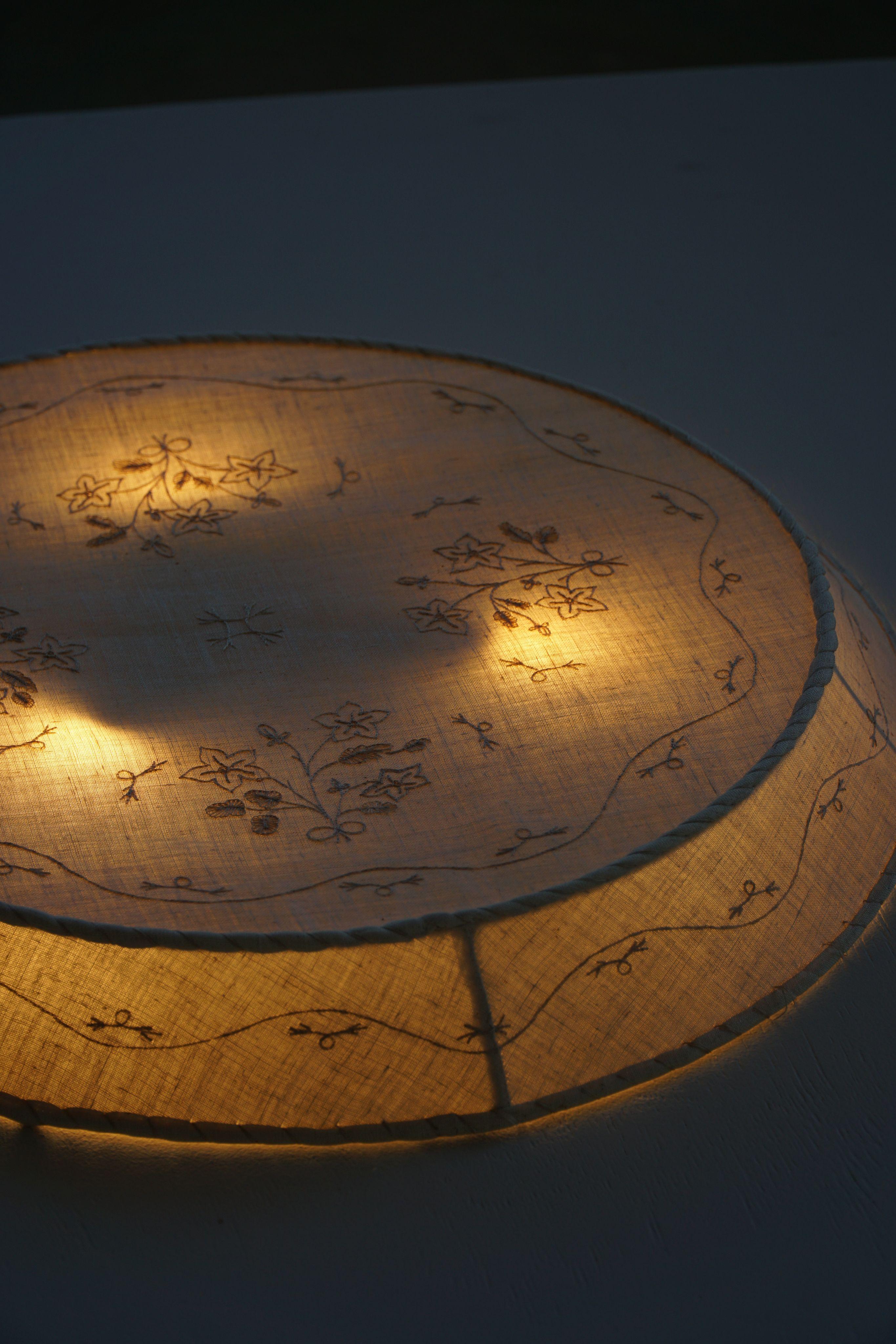 Large Swedish Mid Century Ceiling / Wall Sconce in Linen and Lace, Sweden, 1950s For Sale 1