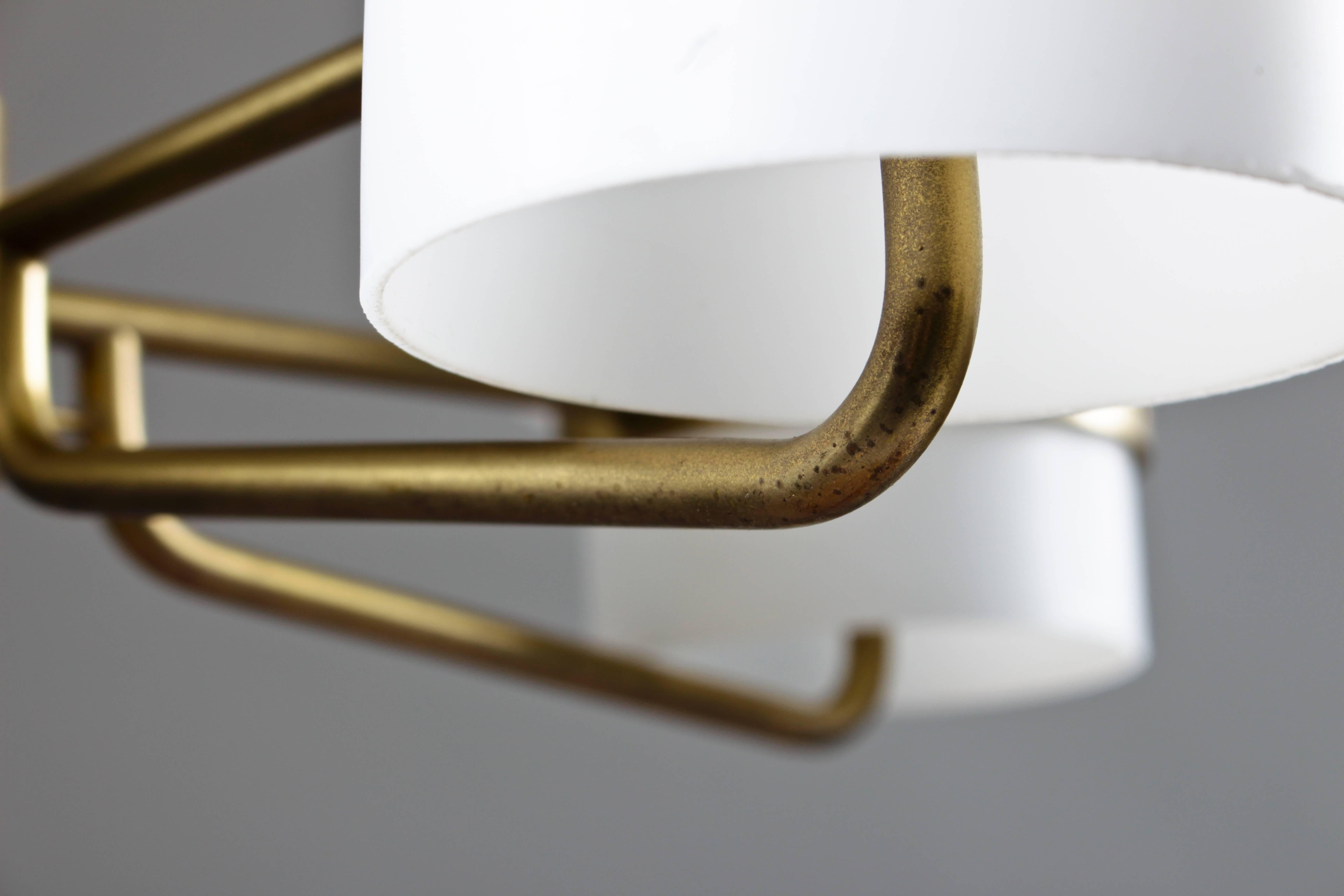 Large Swedish Midcentury Chandeliers in Brass and Frosted Opaline Glass 4
