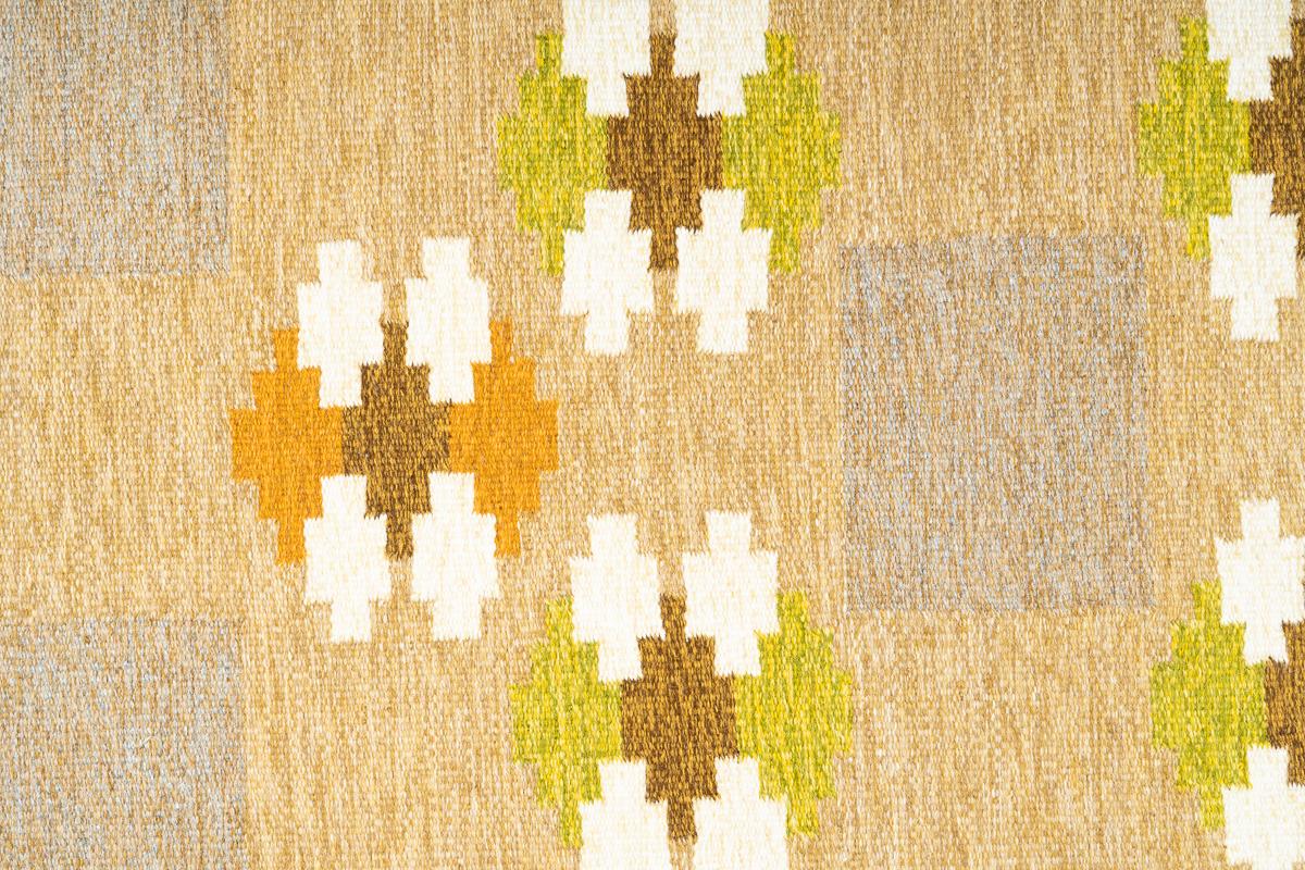 Ingegerd Silow (1916-2005) was one of the most prolific and influential Swedish carpet designers of the midcentury. During her long career she designed an extraordinary number of carpets and rugs, mostly in the flatweave rölakan style.

She was part