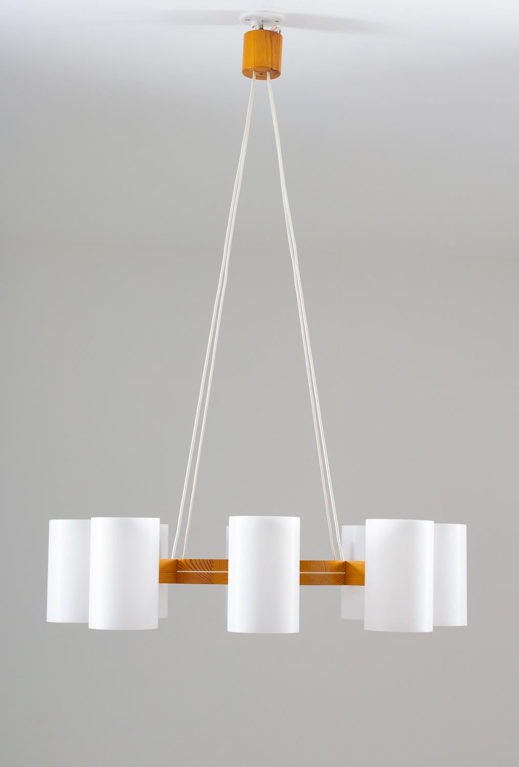 Mid-Century Modern Large Swedish Midcentury Chandelier in Pine and Acrylic by Luxus