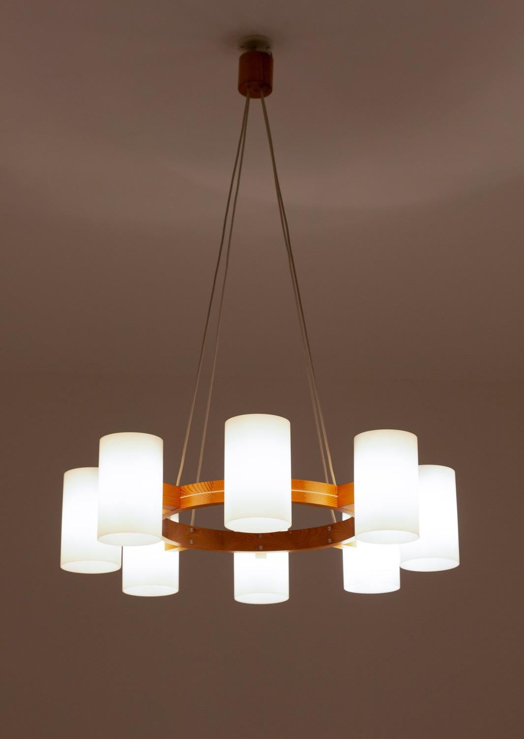 Large Swedish Midcentury Chandelier in Pine and Acrylic by Luxus 2