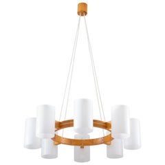 Large Swedish Midcentury Chandelier in Pine and Acrylic by Luxus