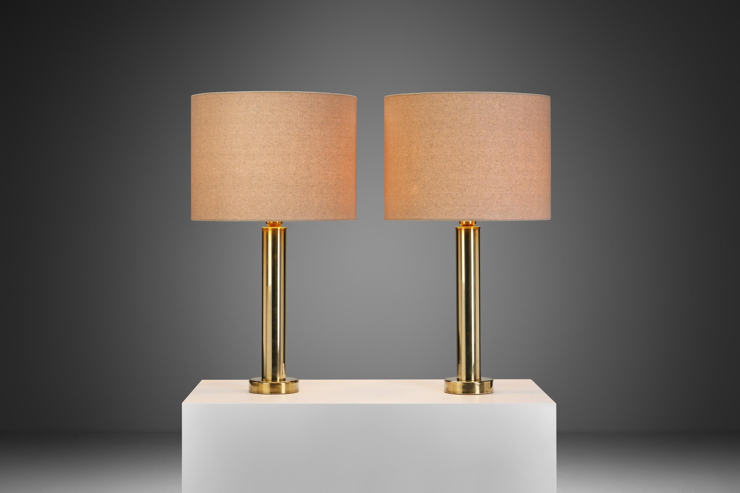 Large Swedish Modern Brass Table Lamps by Kosta Elarmatur, Sweden ca 1960s For Sale 1
