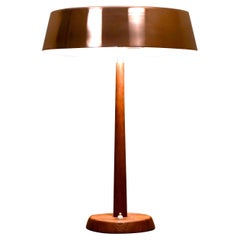 Große schwedische moderne Tischlampe aus Kupfer und Teakholz von Pagos Armaturfabrik, 1950er Jahre