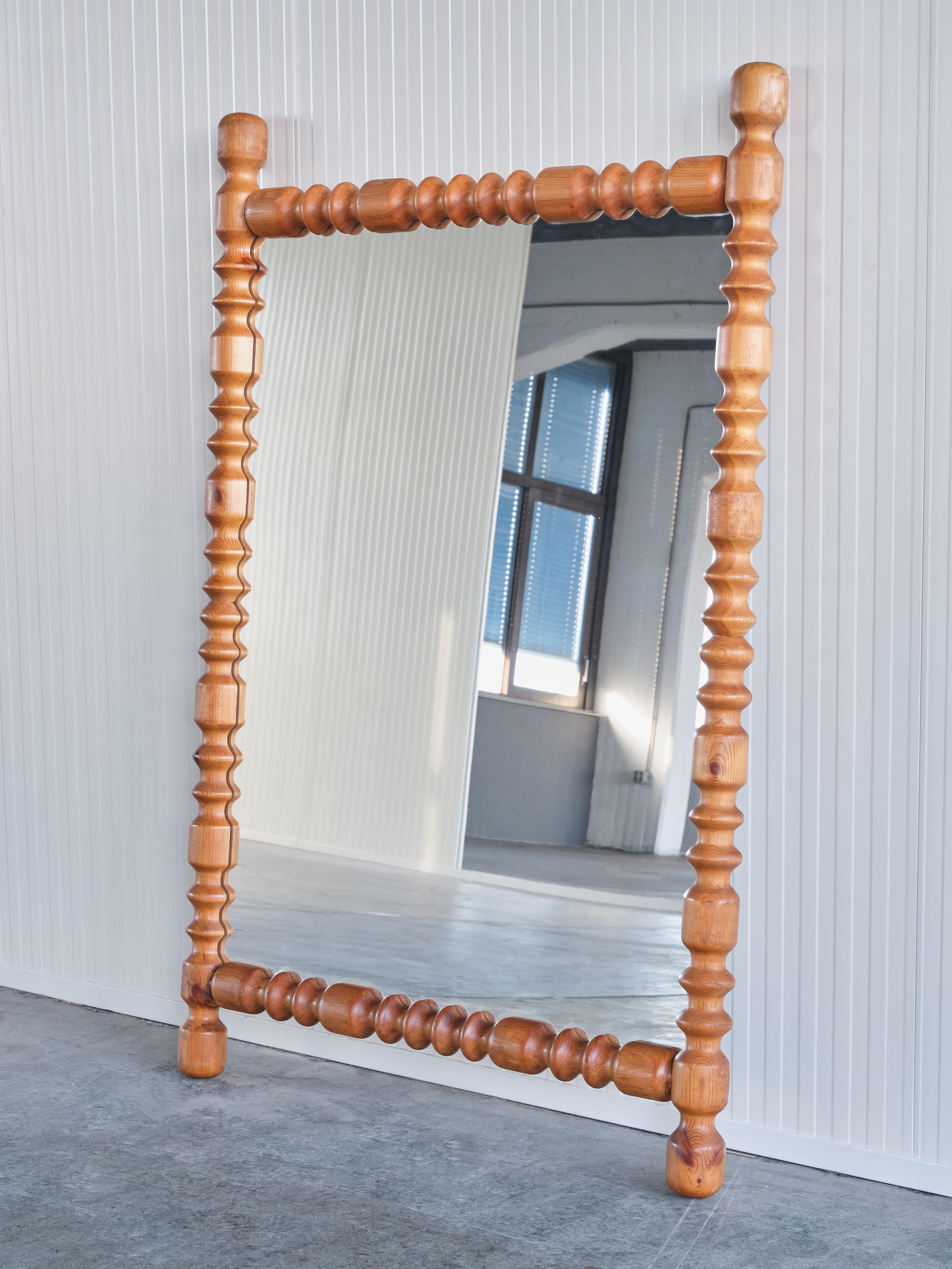 Large Swedish Modern Mirror in Solid Pine, Glas Mäster Markaryd, Sweden, 1960s For Sale 1