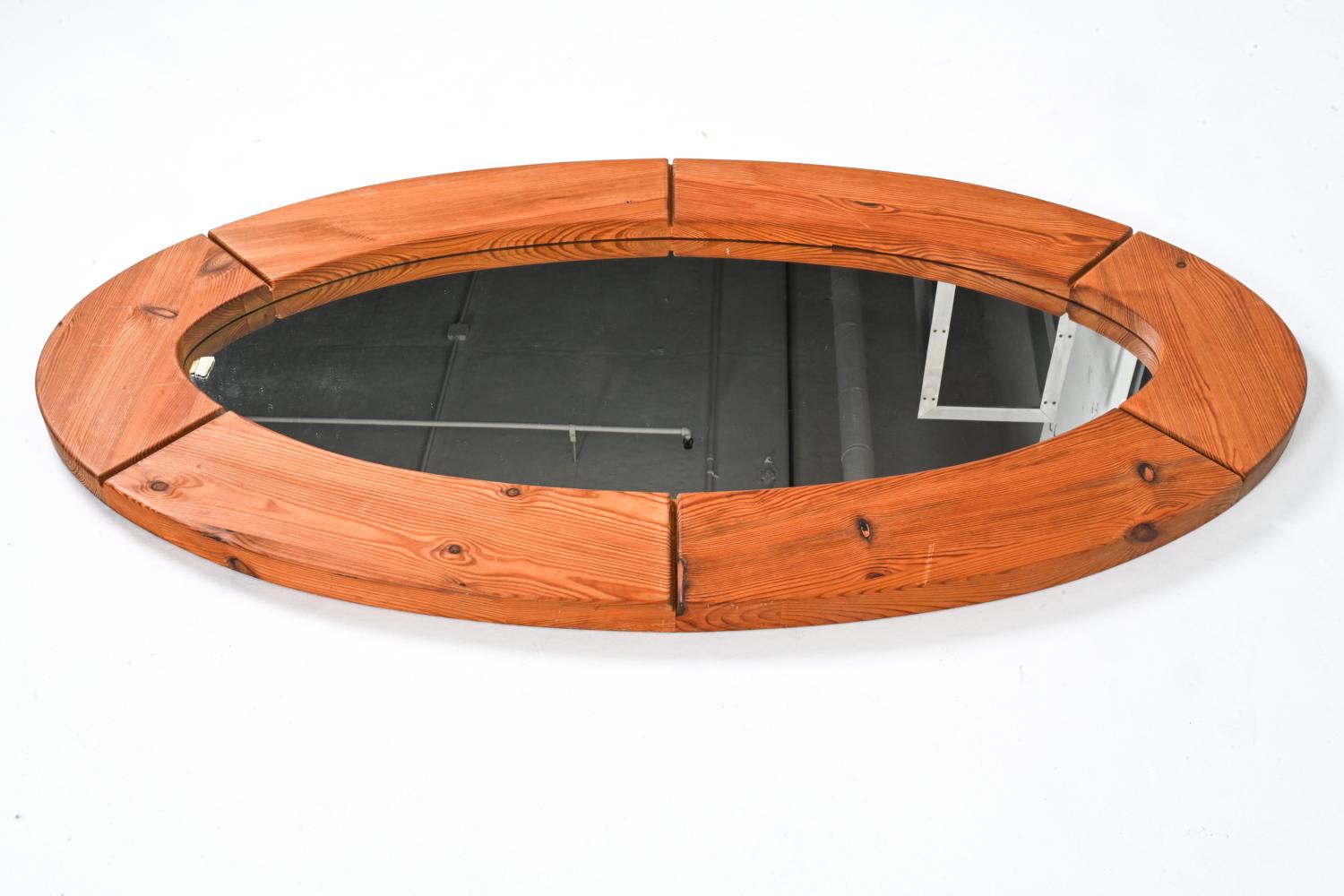 Mid-20th Century Large Swedish Modern Oval Mirror in Solid Pine; Glasmäster Markaryd, c. 1960's For Sale