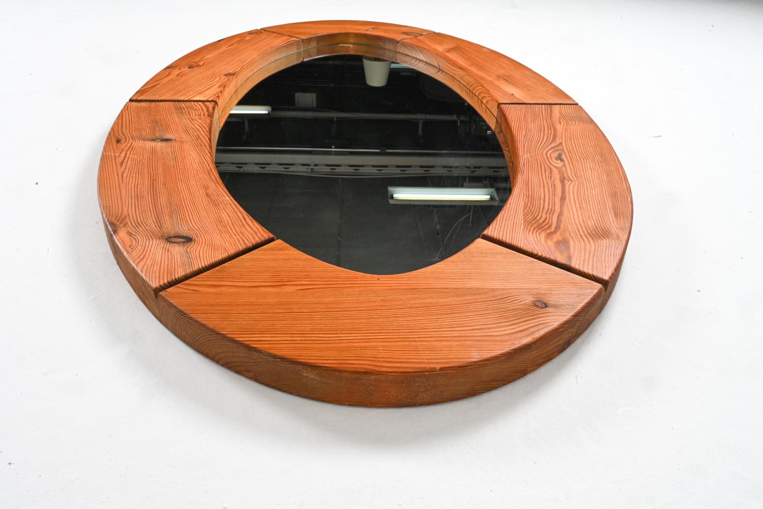 Large Swedish Modern Oval Mirror in Solid Pine; Glasmäster Markaryd, c. 1960's For Sale 3
